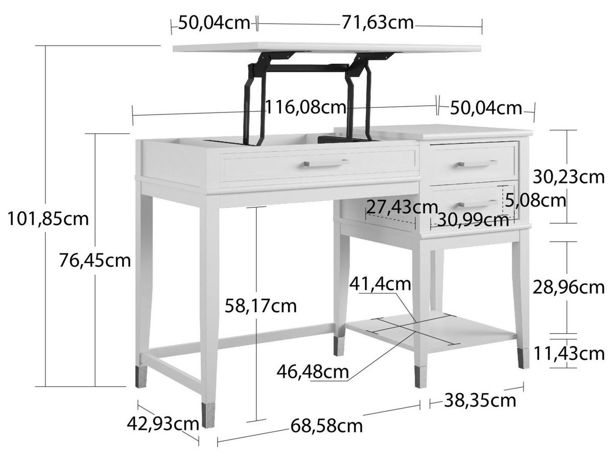 Schreibtisch Westerleigh Rosa 77 cm - Rosa, Design, Holzwerkstoff/Metall (115/77/49cm) - MID.YOU