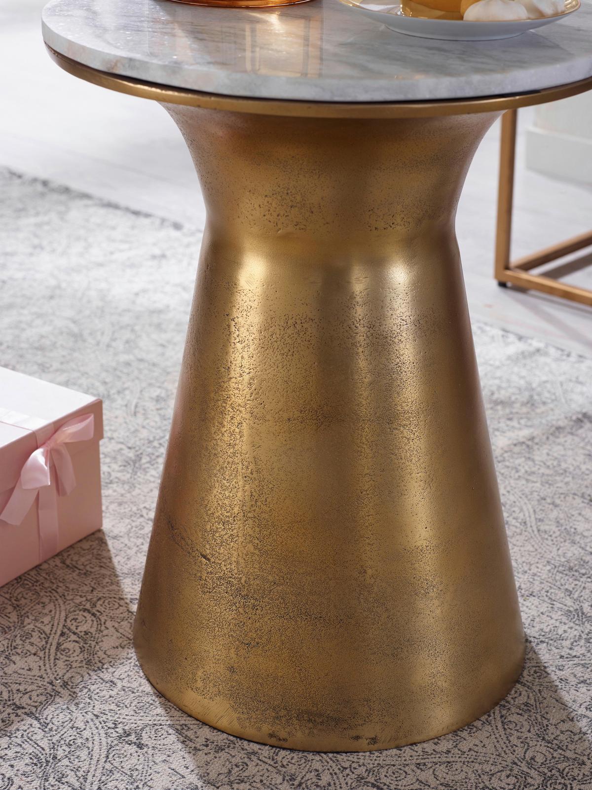 Beistelltisch Naturstein, Goldfarben D: 35cm - Goldfarben/Weiß, Design, Stein/Metall (35/45cm) - MID.YOU