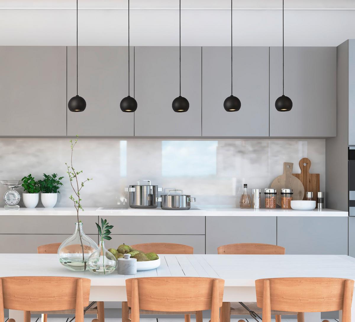 Pendelleuchte Eindhoven 1014-5bk - Schwarz, Design, Metall (160/12/200cm)
