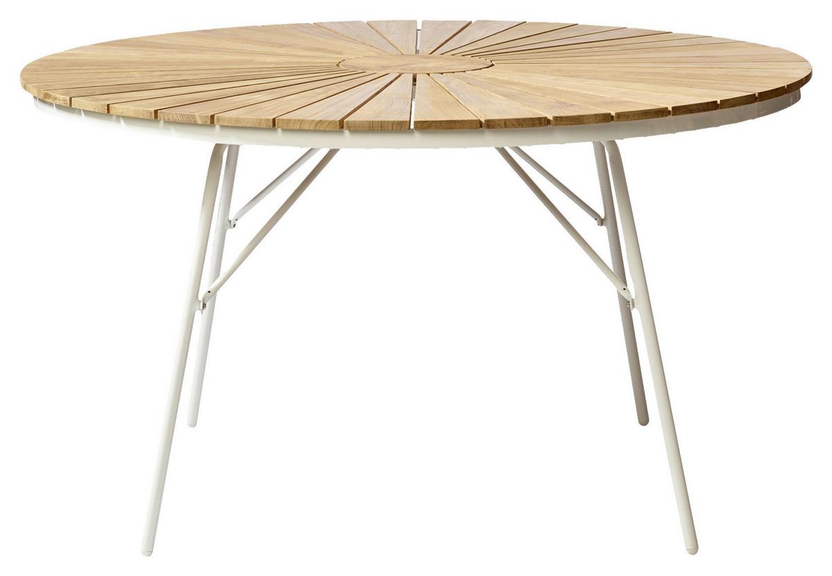 Gartentisch Ellen Teakholz/Aluminium ⌀ 110 cm - Weiß Hochglanz/Weiß, KONVENTIONELL, Holz/Metall (110/74/110cm) - Gardenson