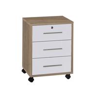 Rollcontainer Office Edition Eiche Dekor/Weiß B: 44 cm - Weiß Hochglanz/Sonoma Eiche, MODERN, Holzwerkstoff/Kunststoff (44/58/40cm) - MID.YOU