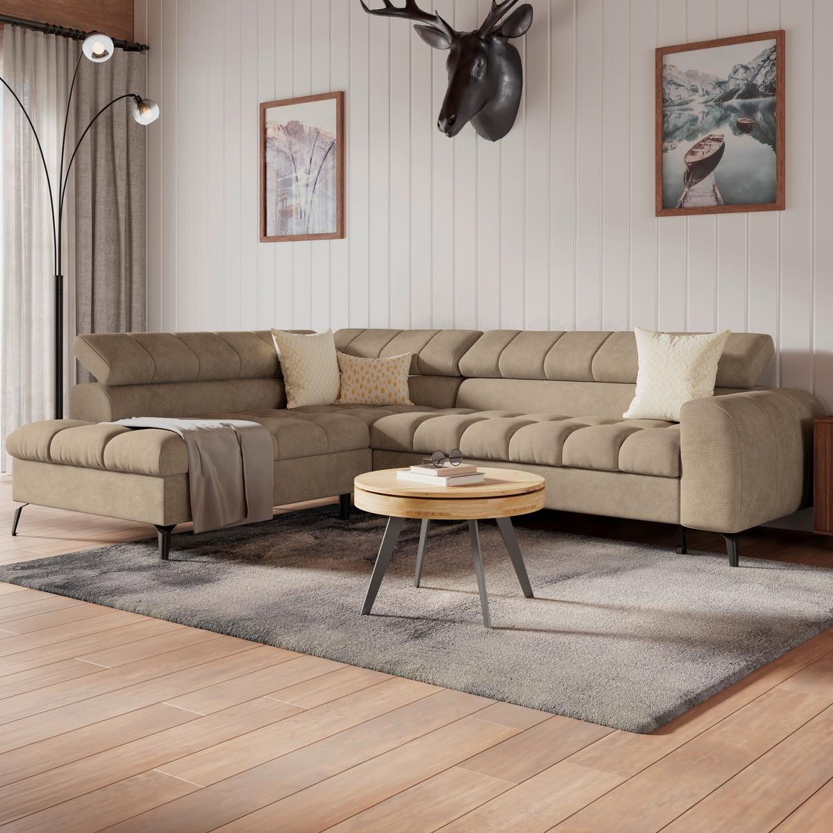 Ecksofa Volf Links New Beige, S: 203x261 cm - Beige/Schwarz, Trend, Kunststoff/Textil (203/261cm)