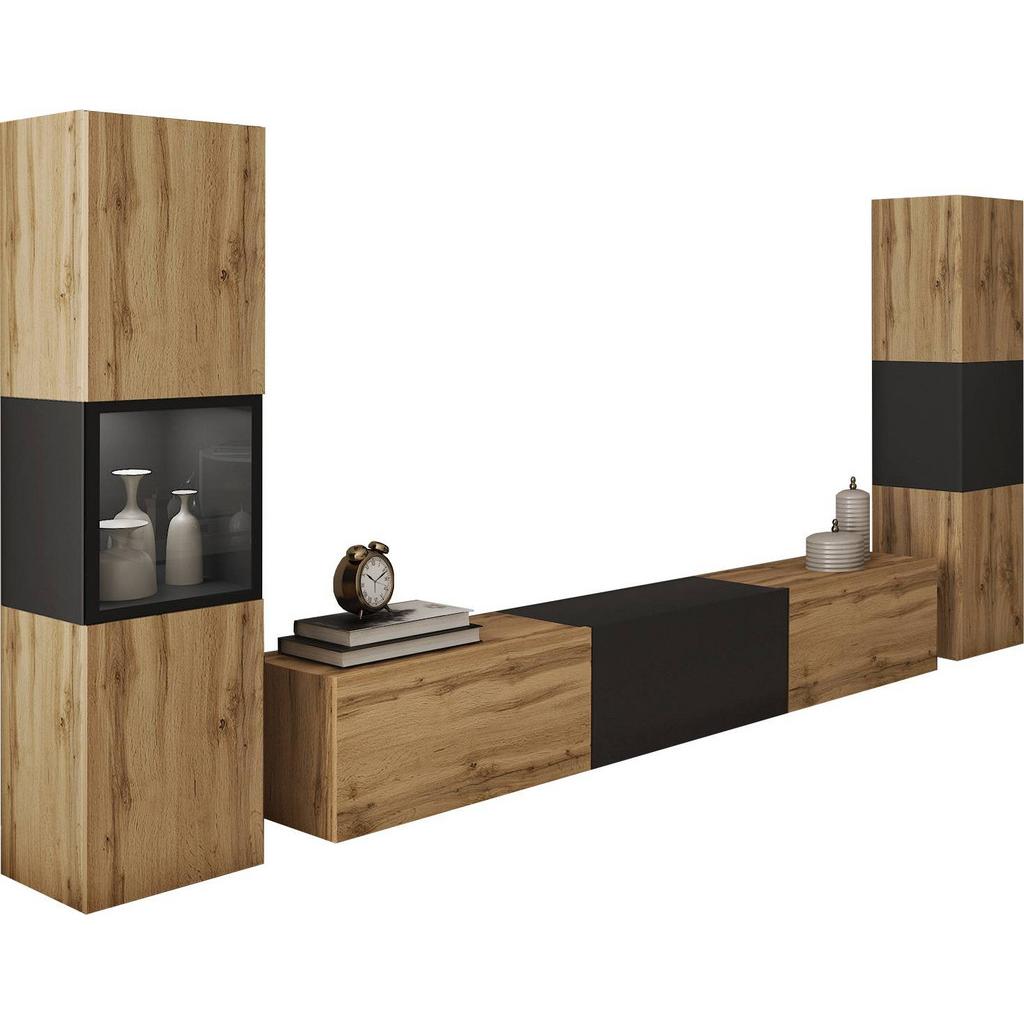 Wohnwand Berlin Iii Eiche Wotan/schwarz B: 240 Cm