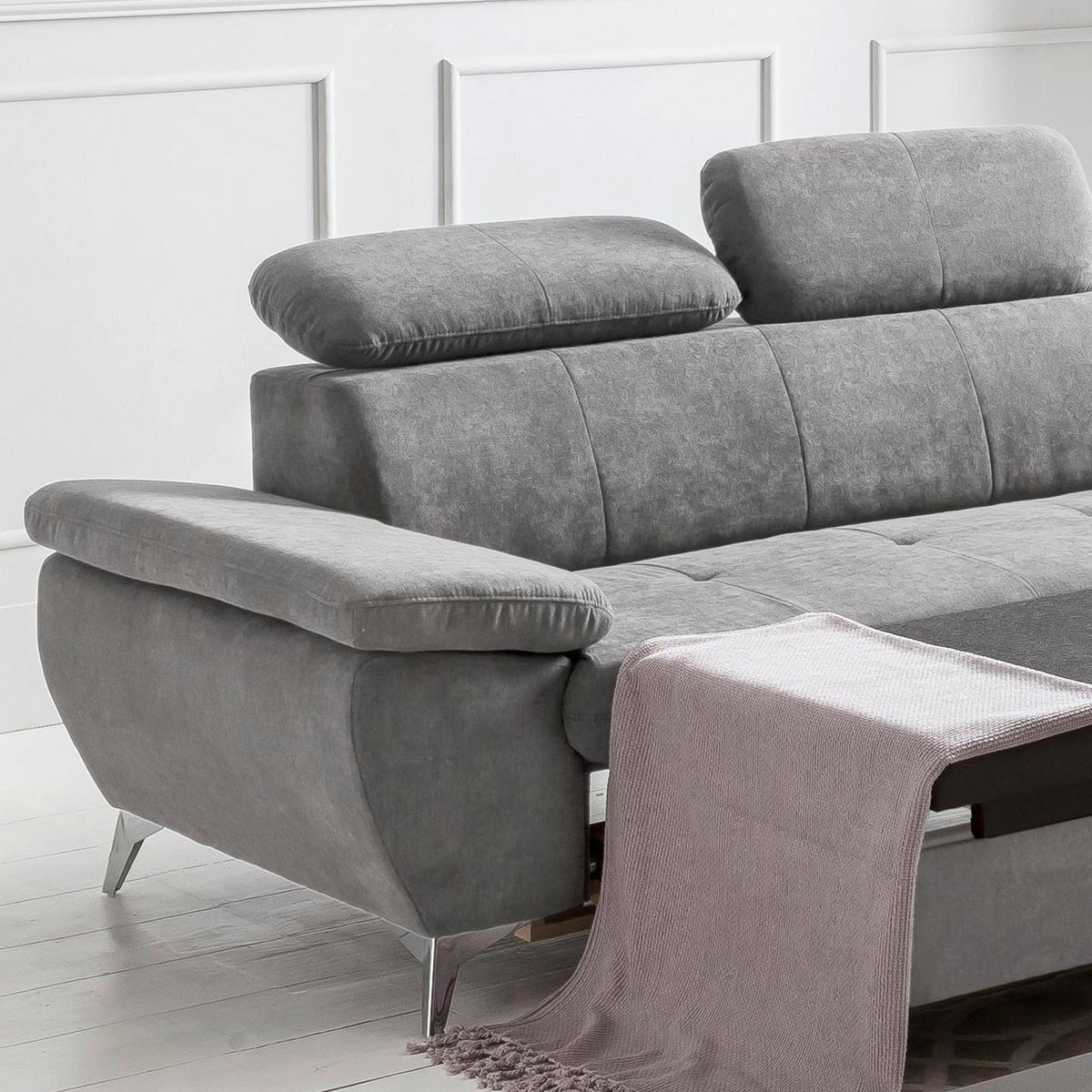 Ecksofa Mit Schlaffunktion Gisele Und Bettkasten Grau - Chromfarben/Grau, KONVENTIONELL, Textil (256/209cm) - Livetastic