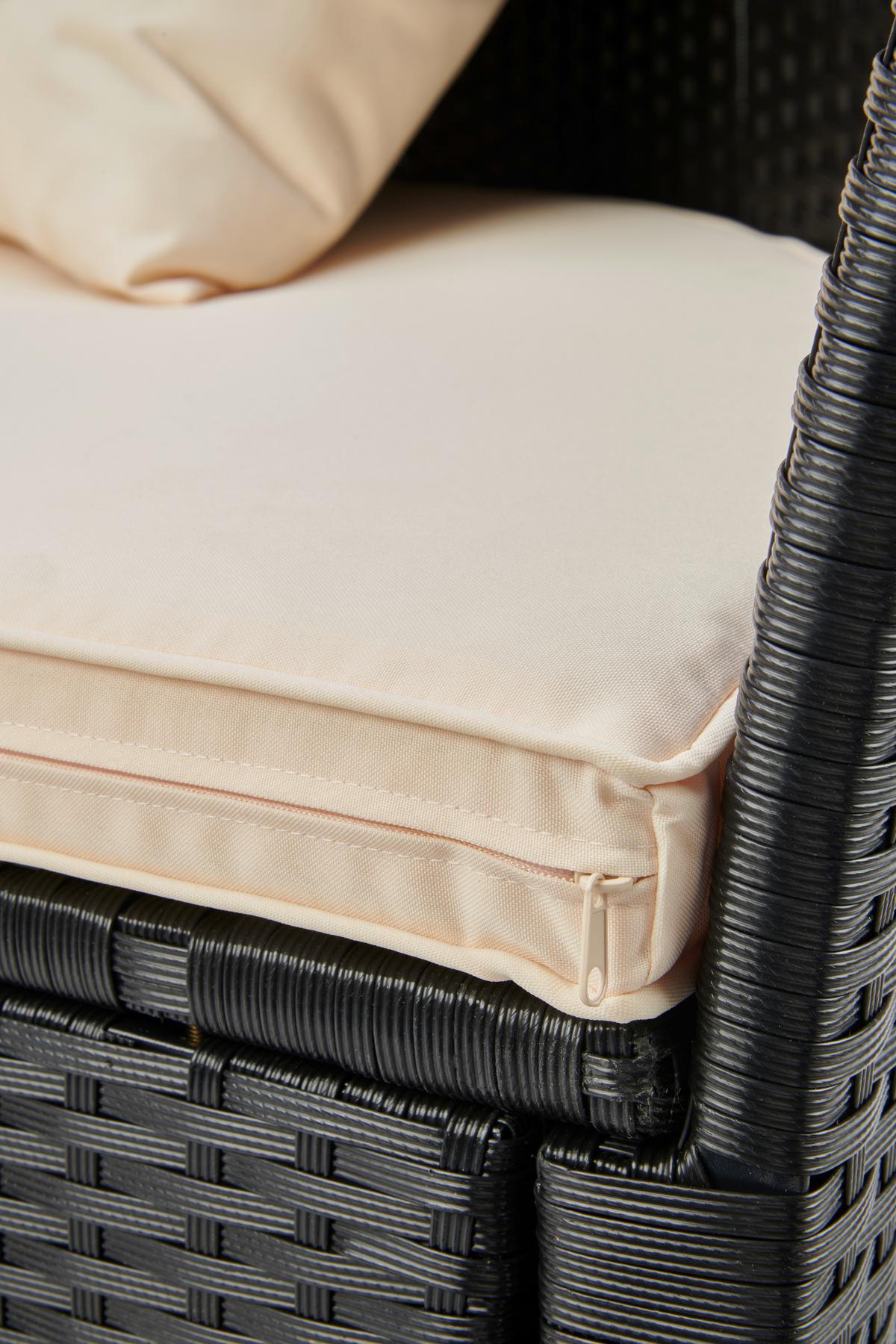 Sonneninsel Bali Schwarz/Beige Polyrattan, verstellbares Dach - Beige/Schwarz, MODERN, Kunststoff/Textil (180/80/81cm) - Luca Bessoni
