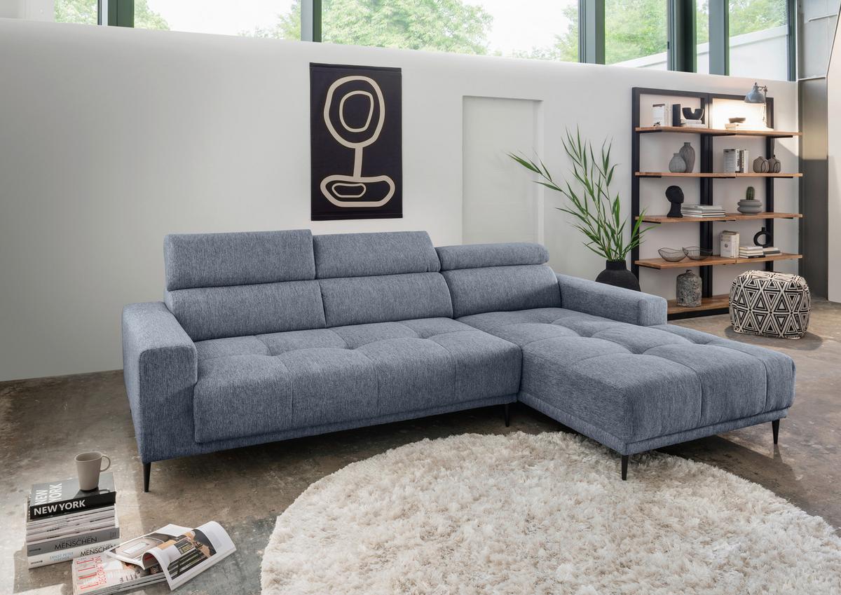 Ecksofa Intera, Hellblau S: 276x188 Cm - Schwarz/Hellblau, KONVENTIONELL, Textil (276/188cm) - Livetastic