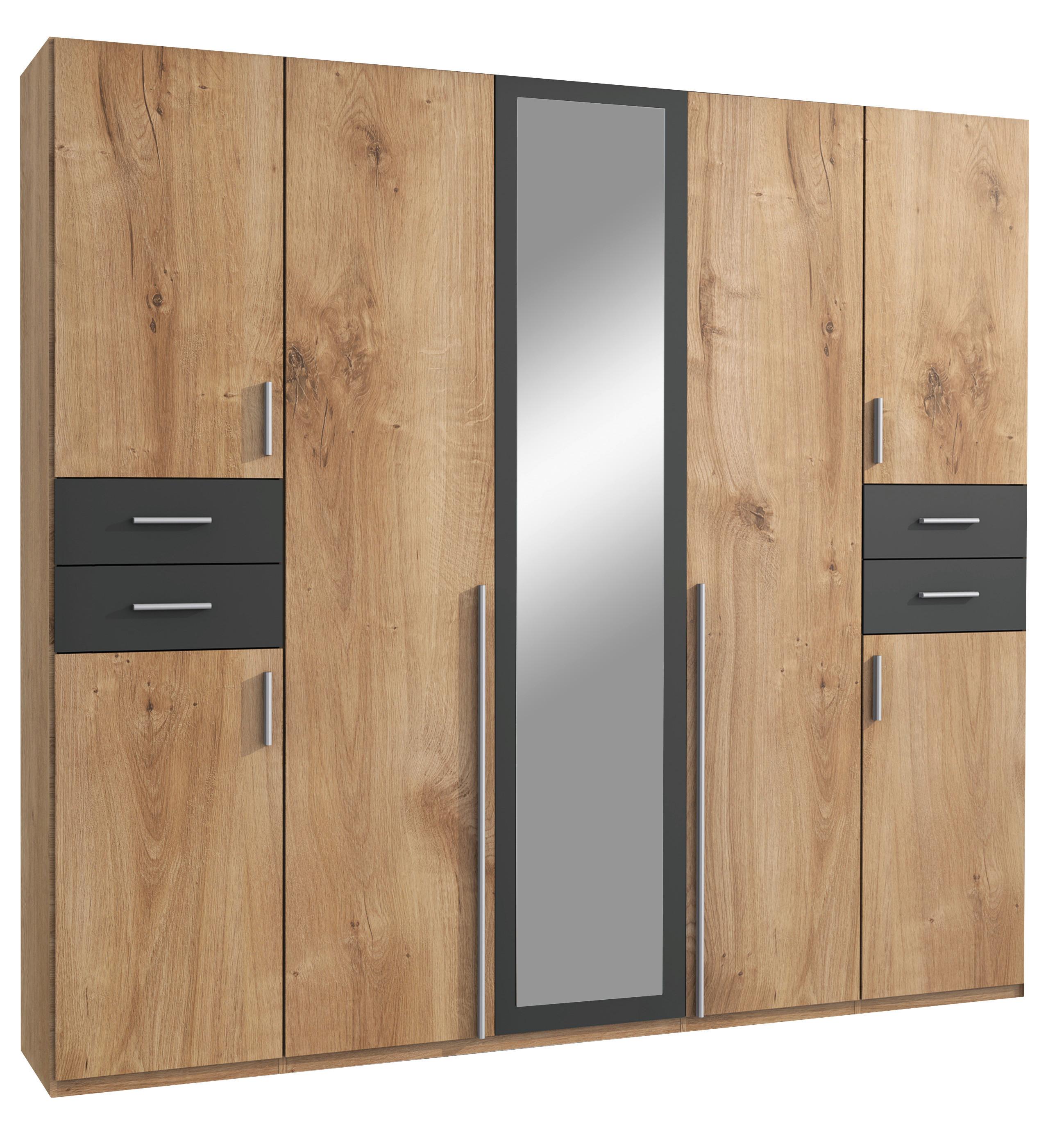 Drehtürenschrank 225cm Vegas Eiche Dekor/Graphitfarben - Eichefarben/Graphitfarben, Basics, Holzwerkstoff (225/208/58cm) - MID.YOU