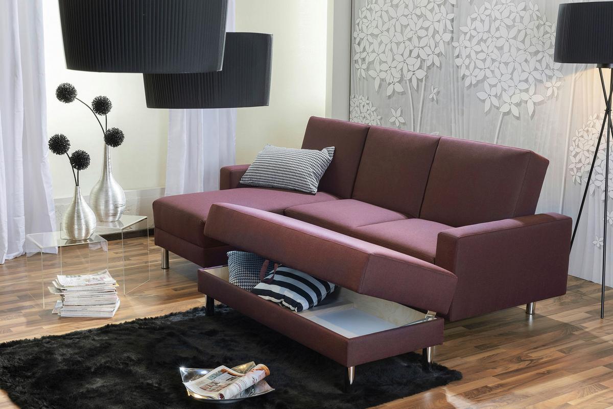 Ecksofa Mit Schlaffunktion Just Fashion, Dunkelrot - Chromfarben/Dunkelrot, KONVENTIONELL, Textil (152/230cm) - Max Winzer