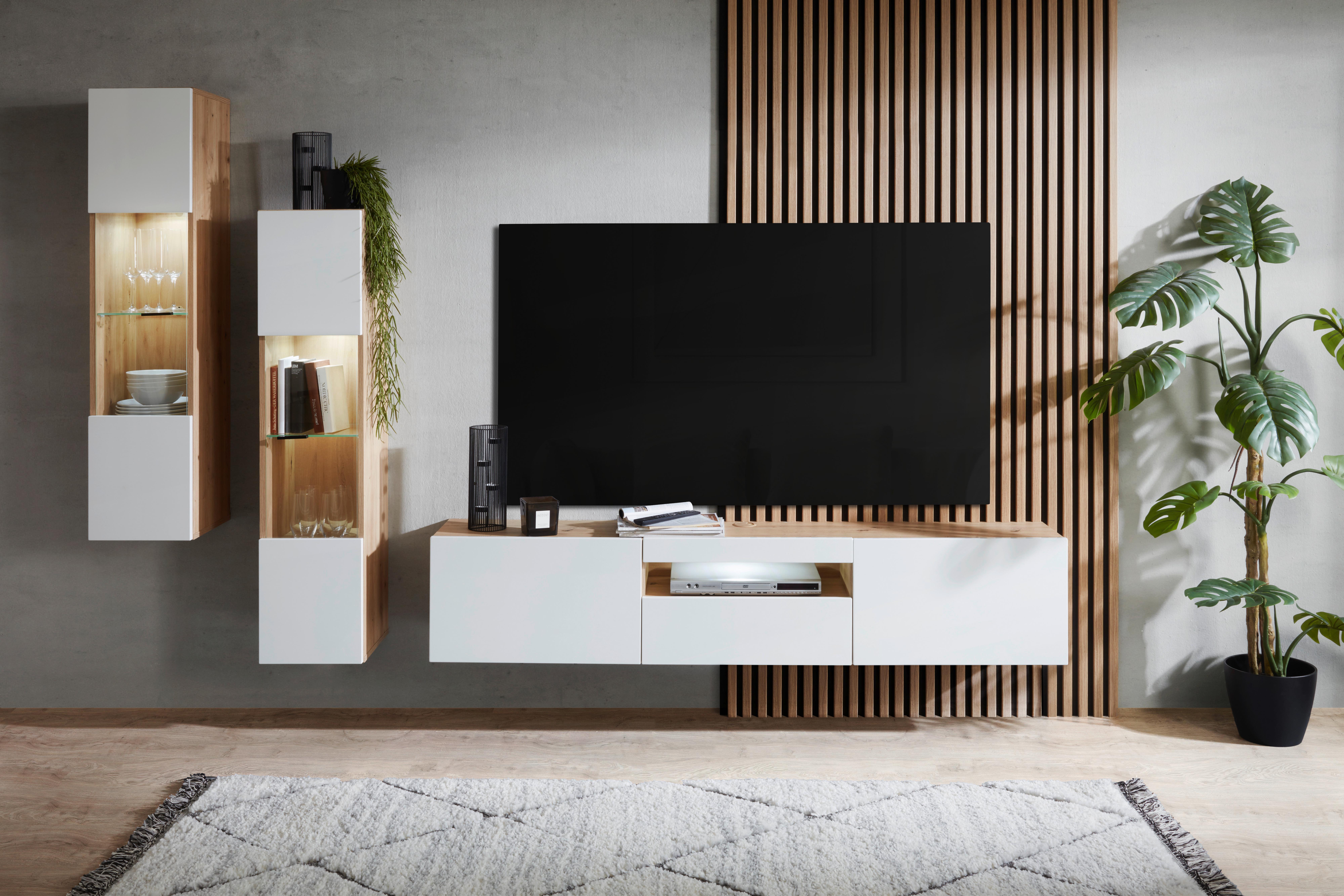 Stapelprogramm Oslo - Weiß Hochglanz/Schwarz, MODERN, Glas/Holzwerkstoff (240/130,2/31,6cm)