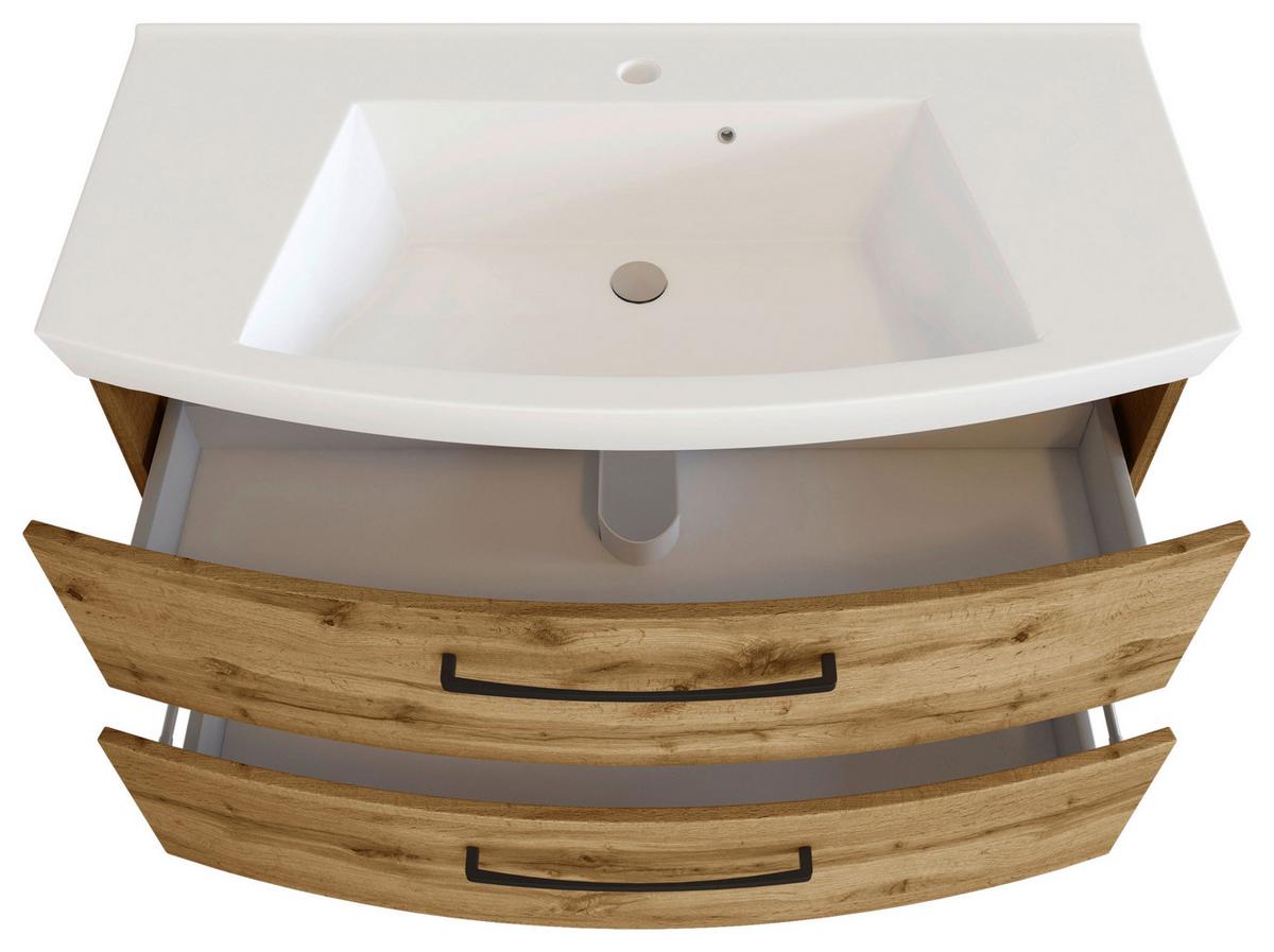 Waschbecken mit Unterschrank Manchester B:100cm Eiche Dekor - Eichefarben/Weiß, MODERN, Keramik/Holzwerkstoff (100cm) - Held