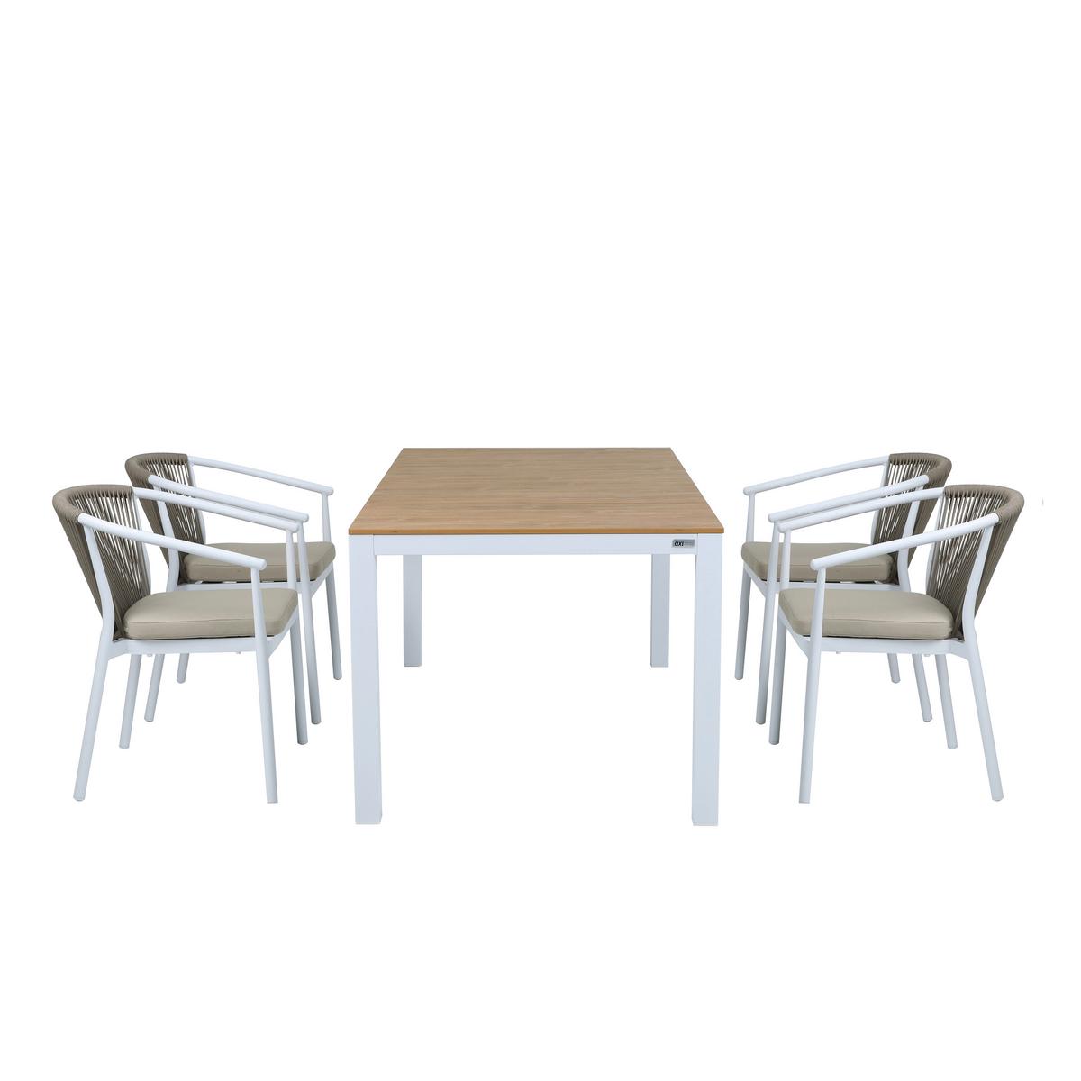 Gartenset Suvi 5tlg - Weiß/Teakfarben, MODERN, Metall (160/90/74cm) - Ambia Garden