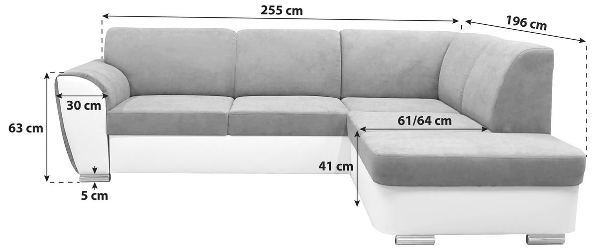 Ecksofa Mit Bettkasten Doris Rücken Echt Grau/schwarz - Silberfarben/Schwarz, Design, Textil (255/196cm) - MID.YOU