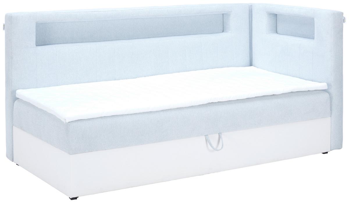 Polsterbett Mit Bettkasten 100x200cm Junior Gold Hellblau - Schwarz/Weiß, MODERN, Leder/Textil (100/200cm) - Ondega