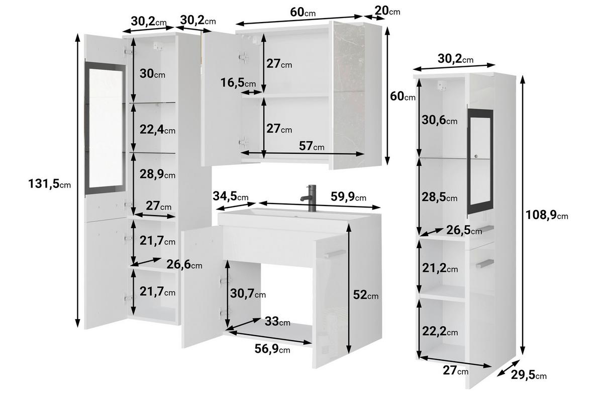 Badmöbel-Set 5-teilig Madrit 120,4cm, Villa Nussbaum - Nussbaumfarben/Weiß, LIFESTYLE, Glas/Keramik (120cm) - P & B