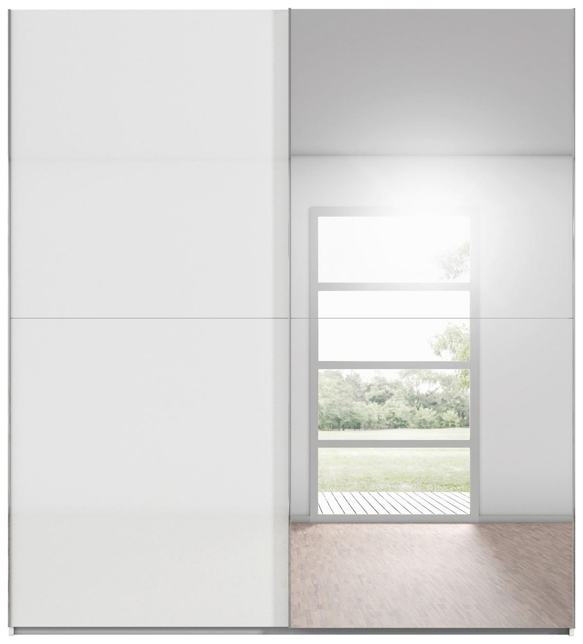 Schwebetürenschrank Fifty 2trg Weiß/Spiegelglas, B: 201 cm - Weiß, KONVENTIONELL, Glas/Holzwerkstoff (201/223/66cm) - Luca Bessoni
