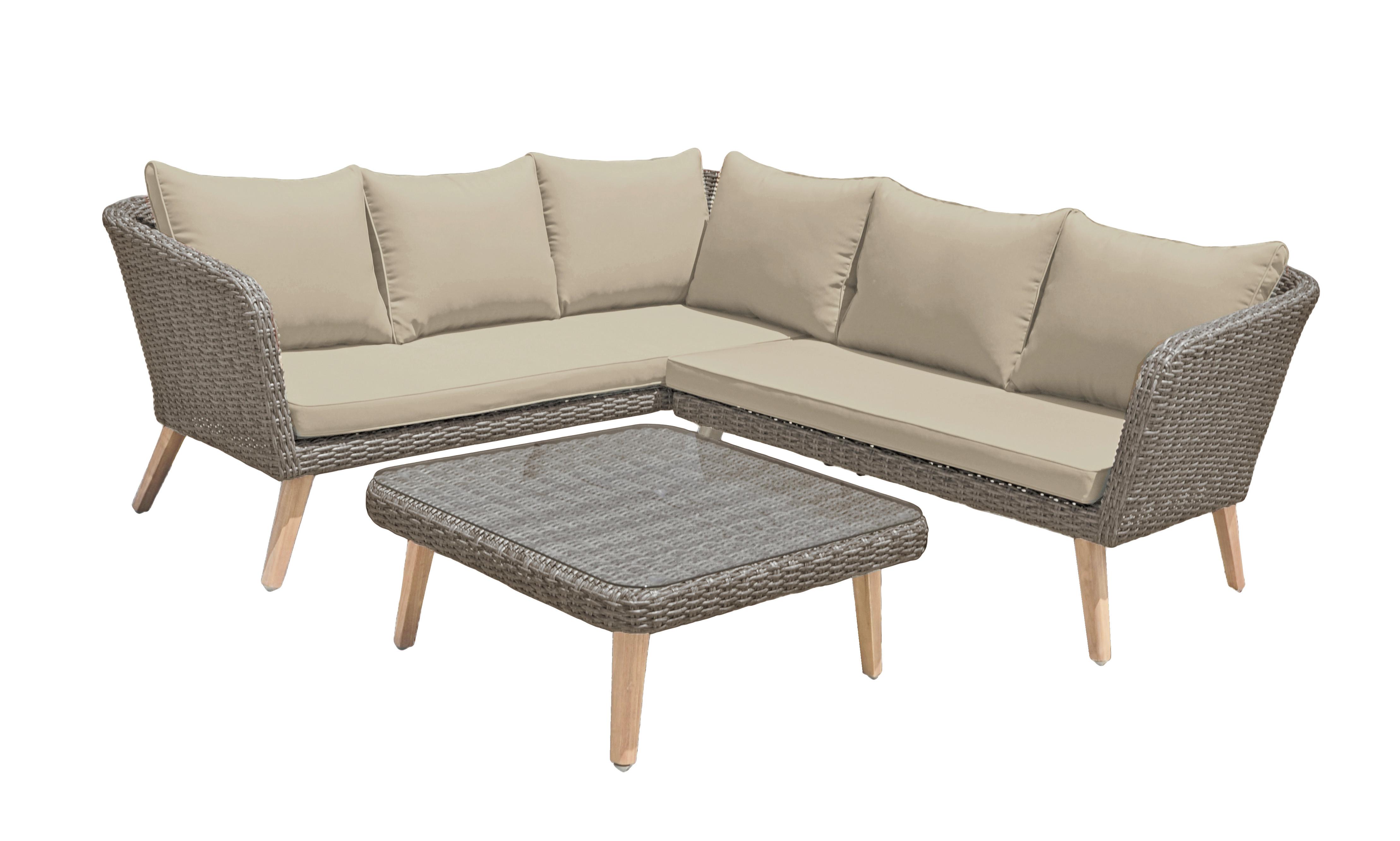 Loungegarnitur Pamplona - Hellbraun/Dunkelbraun, Basics, Glas/Holz (160/75/294cm) - Gardenson