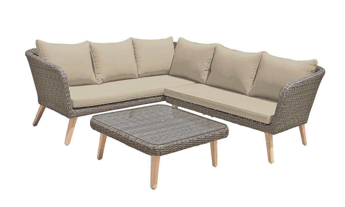 Loungegarnitur Pamplona - Hellbraun/Dunkelbraun, Basics, Glas/Holz (160/75/294cm) - Gardenson