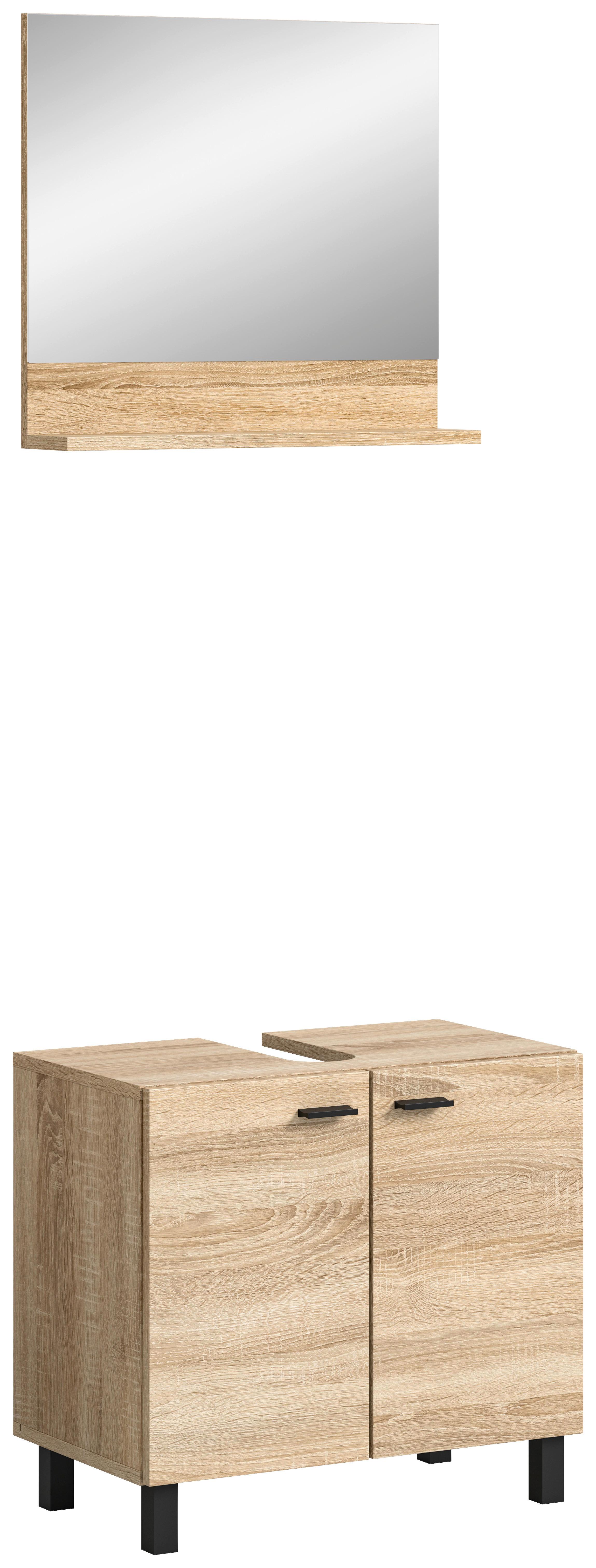 Badezimmer Boston Sonoma Eiche Dekor - Schwarz/Sonoma Eiche, MODERN, Glas/Holzwerkstoff (57cm) - MID.YOU