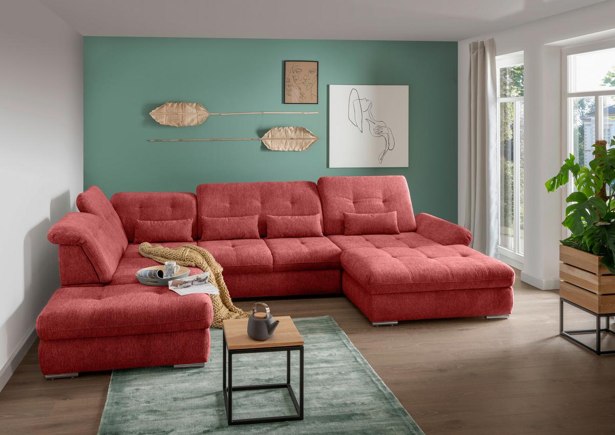 Wohnlandschaft Dalida Rot U: 254x376x195 Cm - Chromfarben/Rot, MODERN, Textil (254/376/195cm) - Livetastic