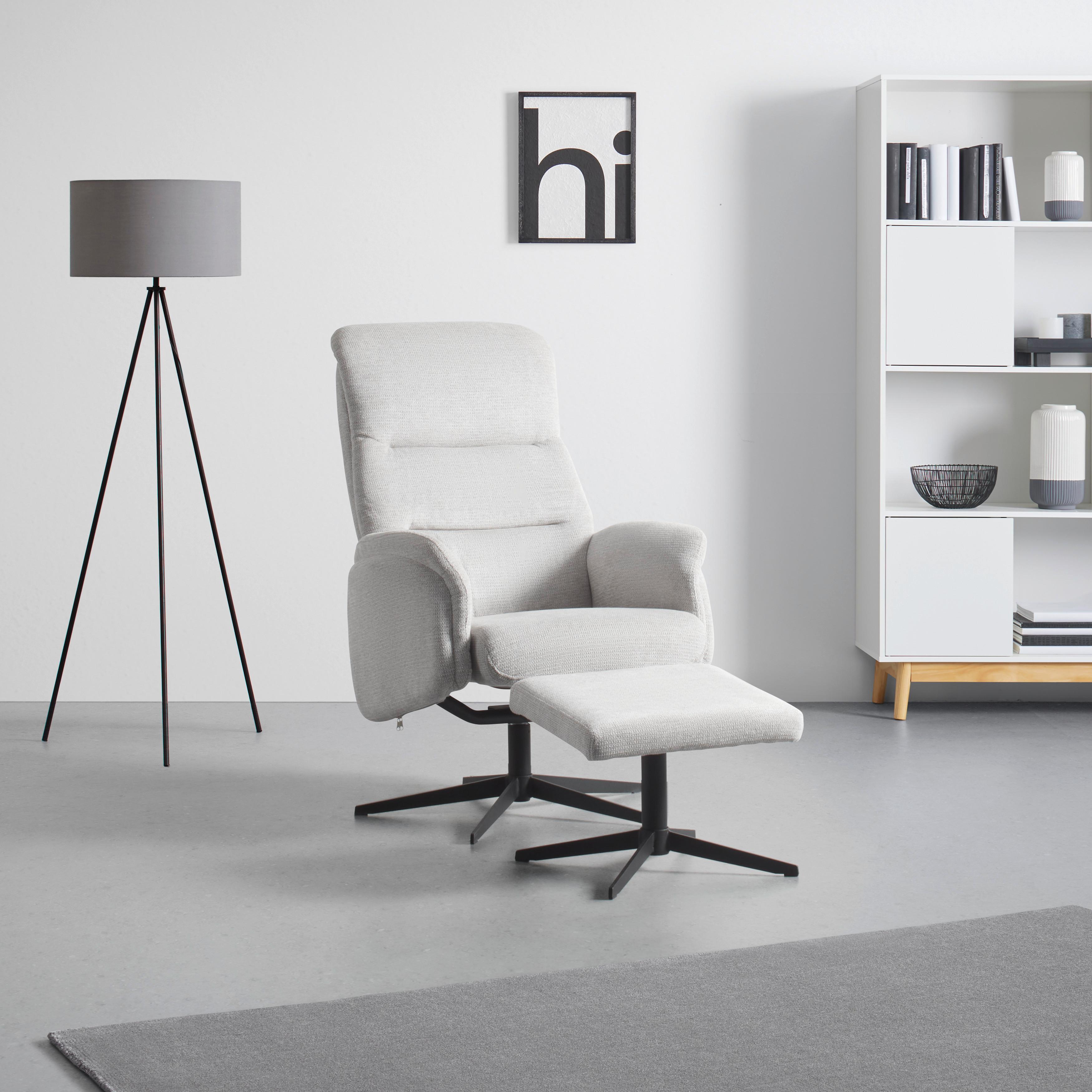 Relaxačné křeslo STAR, sv.šedý manšestr, s taburetem - černá/světle šedá, Moderní, kov/textil (72/105-94/91-114cm) - Mömax
