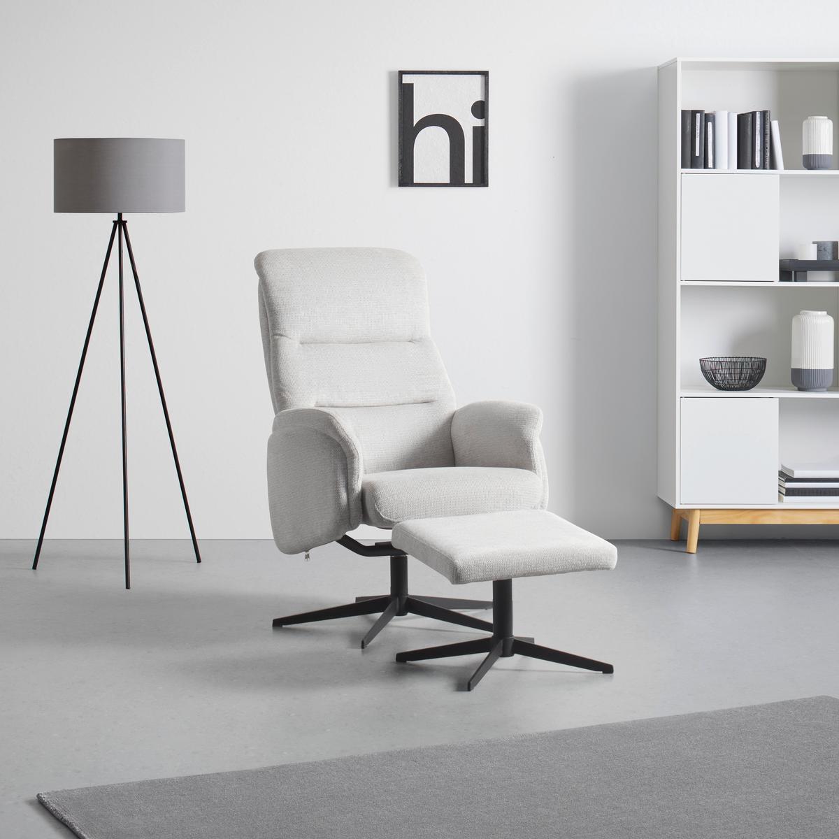 Relaxačné křeslo STAR, sv.šedý manšestr, s taburetem - černá/světle šedá, Moderní, kov/textil (72/105-94/91-114cm) - Mömax