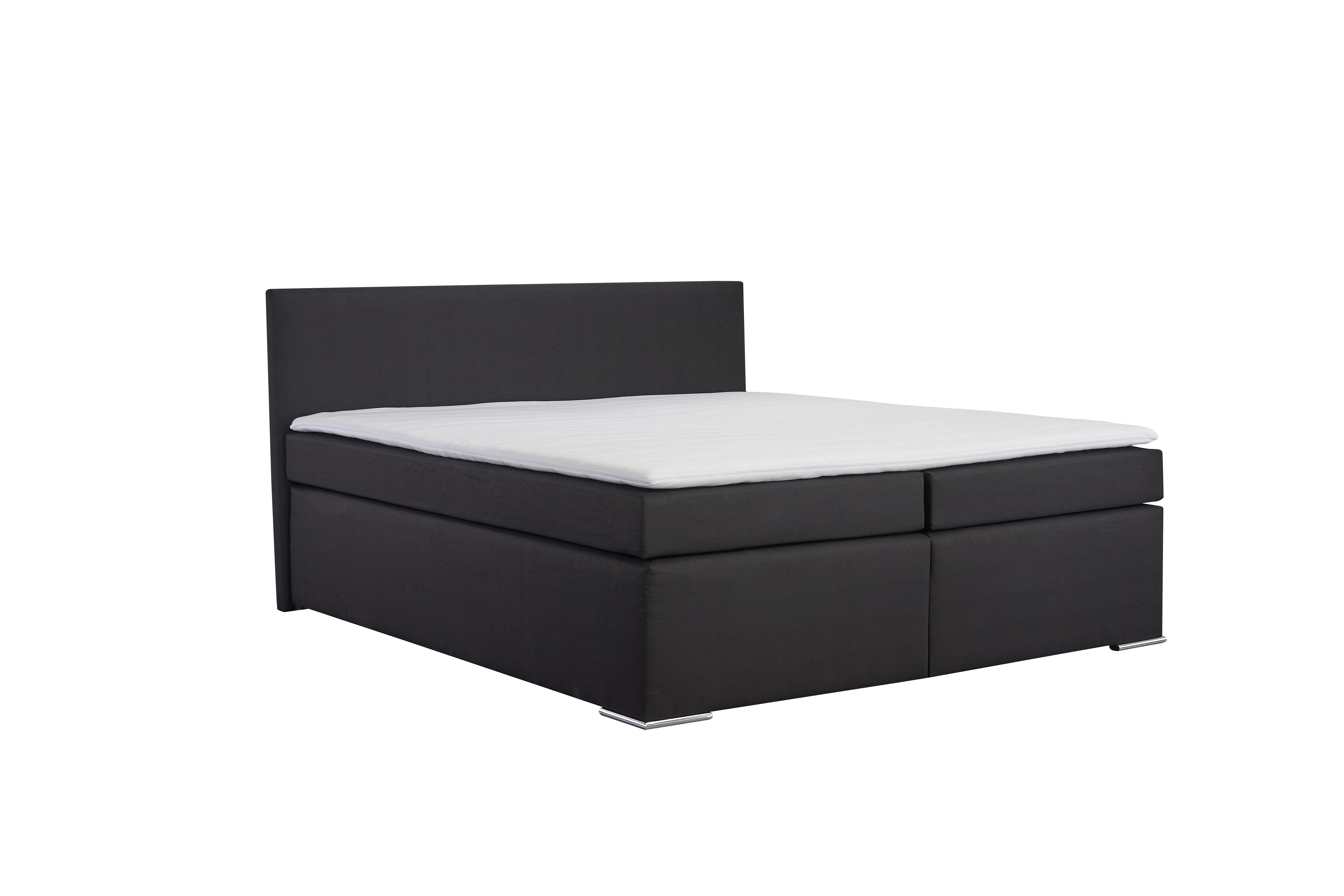 Boxspringbett mit Topper 180x200 Nero, Schwarz - Chromfarben/Schwarz, KONVENTIONELL, Textil (180/200cm)