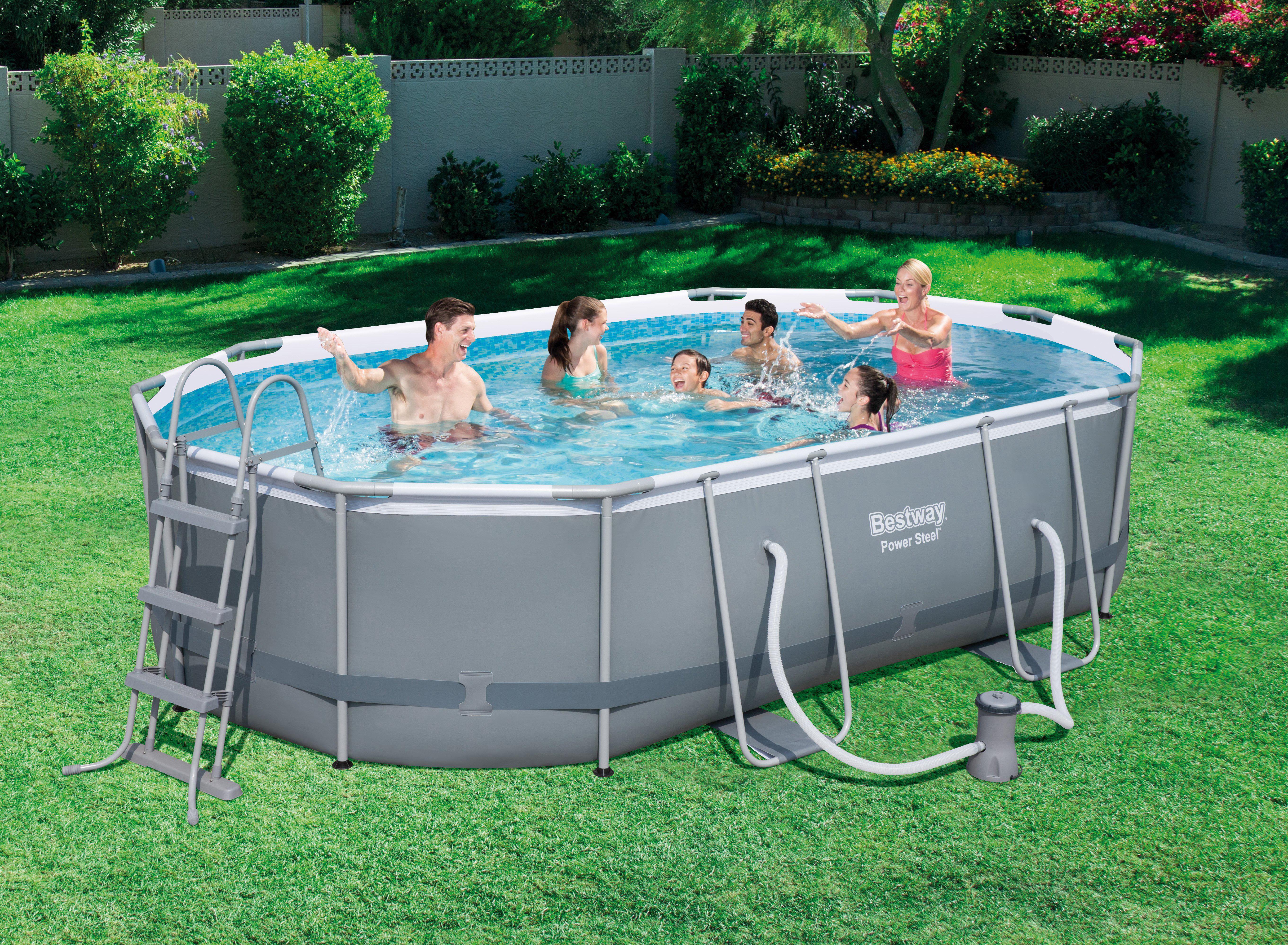 Aufstellpool Oval Power Steel mit Pumpe L: 488 cm - Grau, Kunststoff/Metall (488/305/107cm) - Bestway