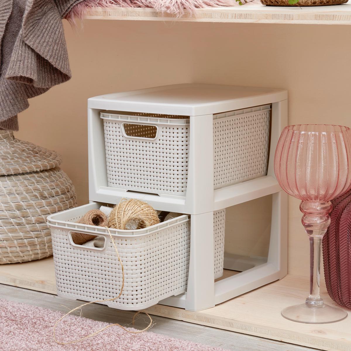 Fiókos Tároló Rattan - antracit/fehér, Basics (24,1/29,6/33cm) - Ondega