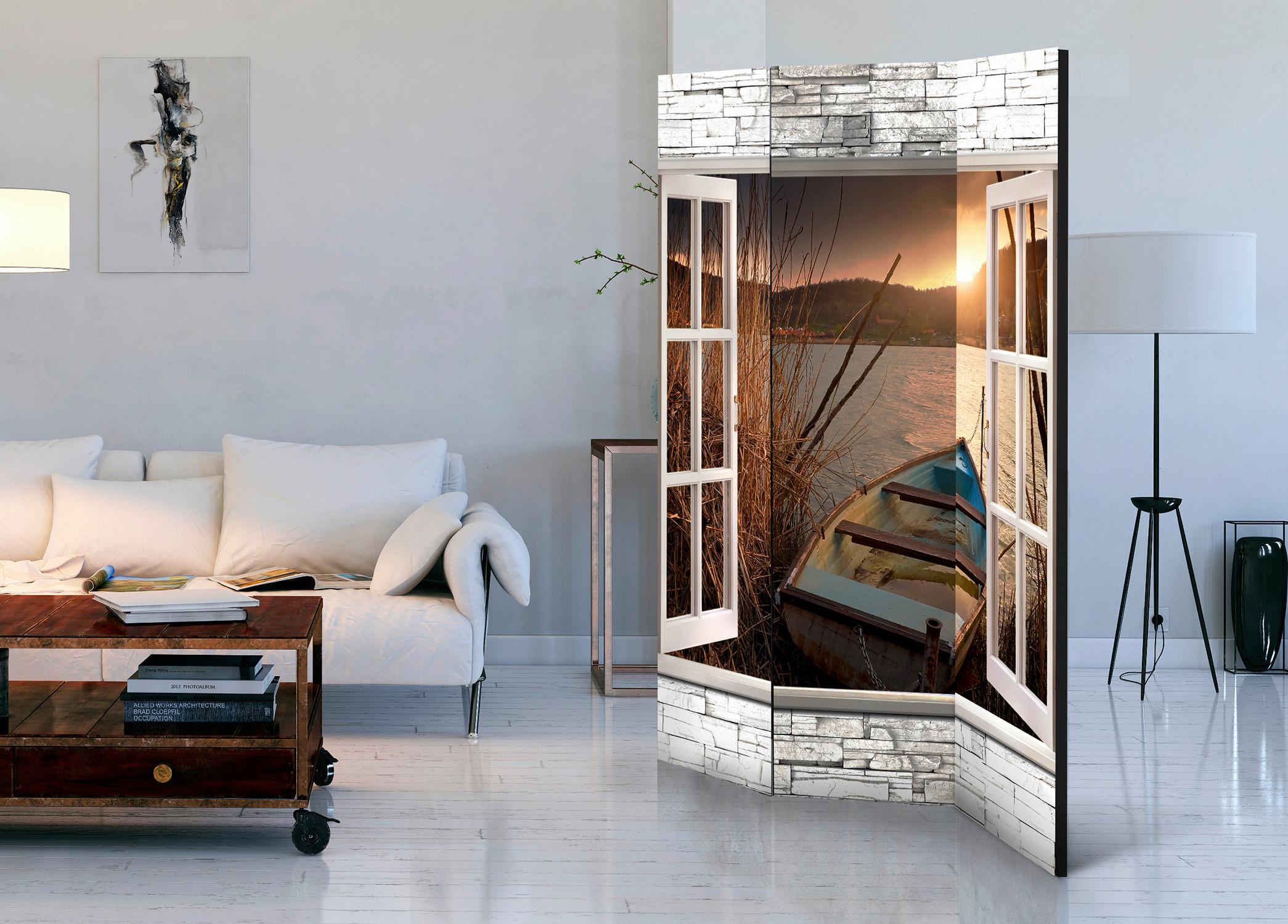 Paravent Weiß Cognac B: 135 cm - Cognac/Weiß, Basics, Holz/Textil (135/172/3cm) - artgeist