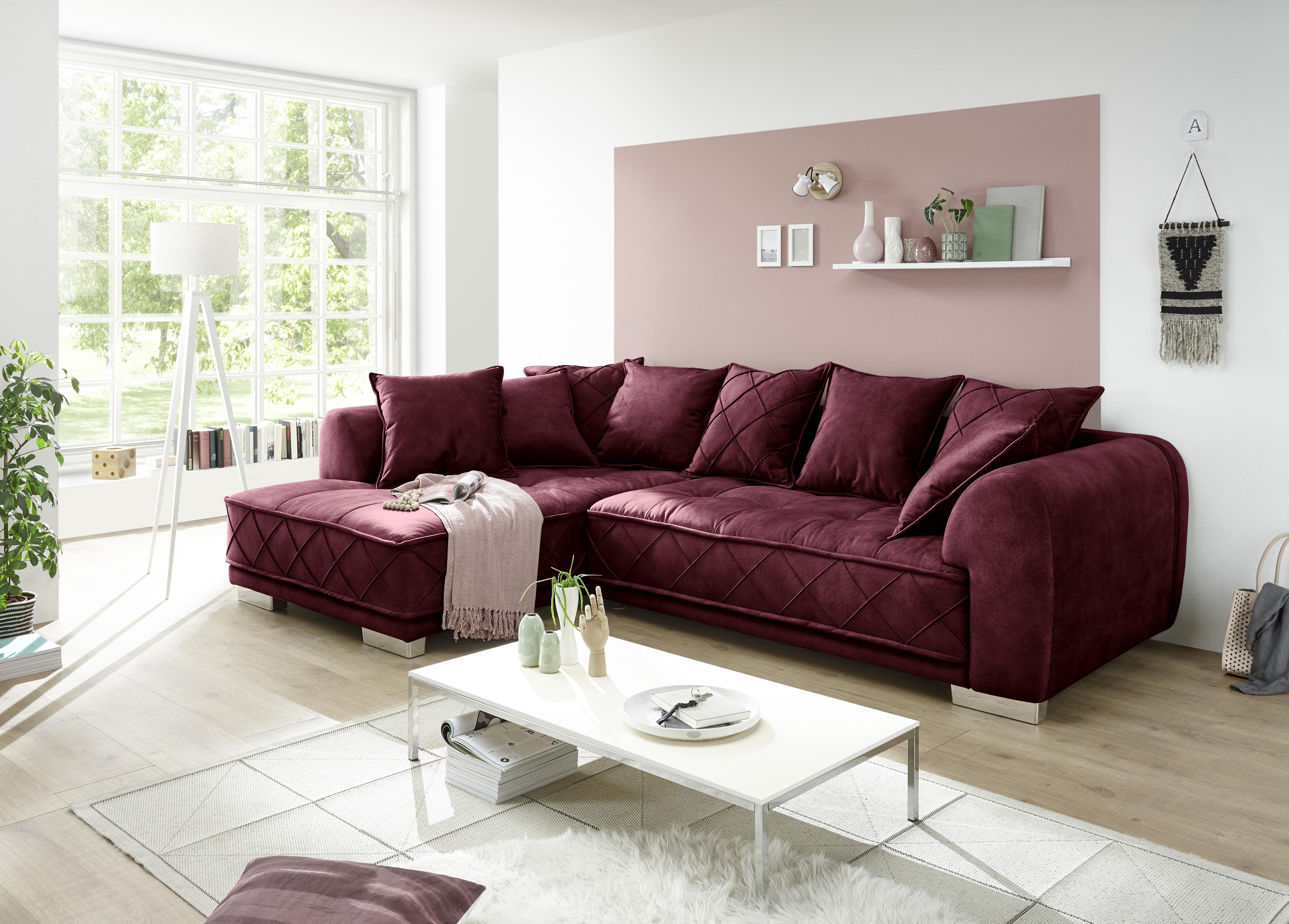 Sedacia súprava v tvare L SENTINA bordová - bordová/strieborná, Basics, textil/plast (319/194cm) - MID.YOU