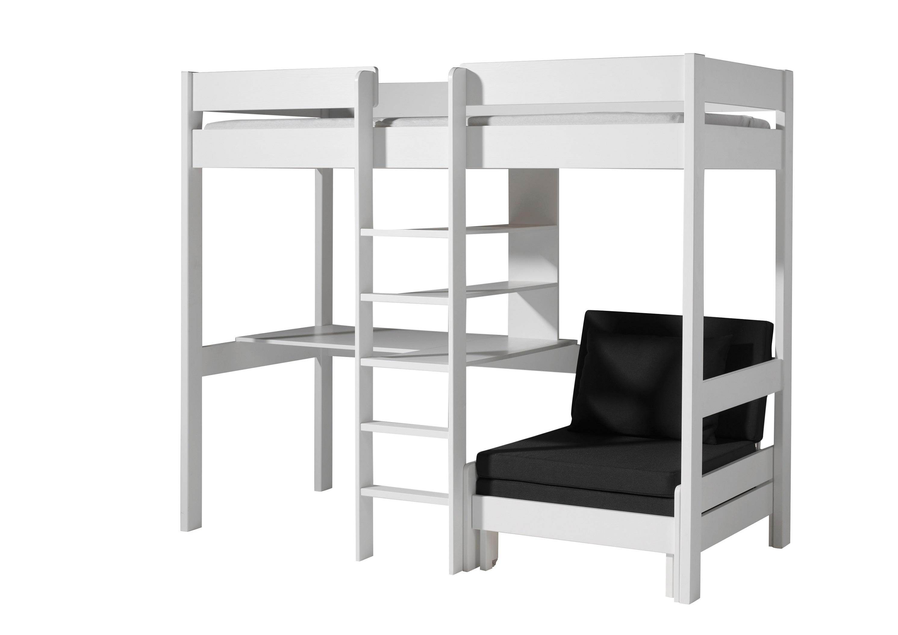 Hochbett Pino B: 105 cm Echtholz Weiß - Weiß/Kieferfarben, Basics, Holz (90/200cm) - MID.YOU