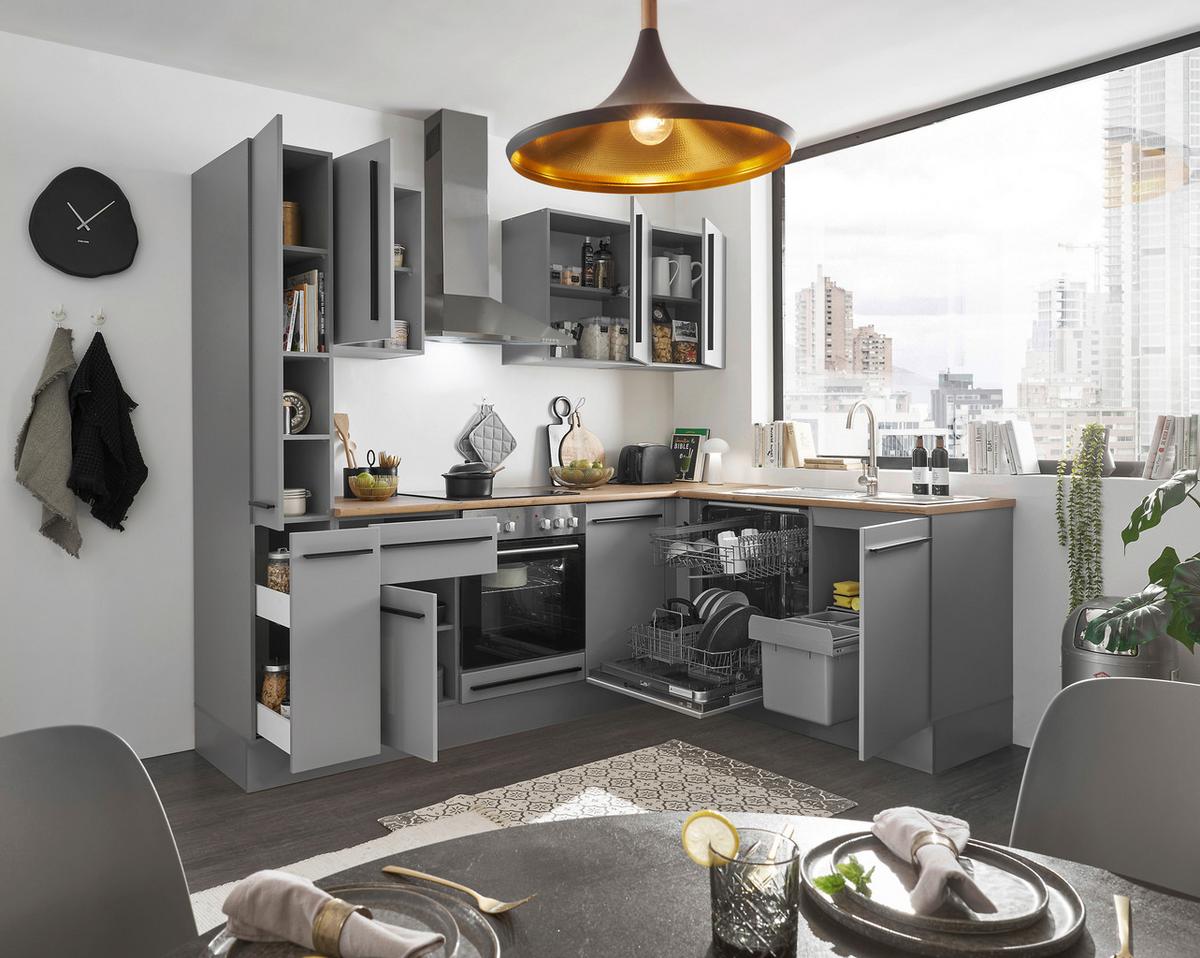 Eckküche Denver Grau/Eiche Dekor 250x175 cm - Eichefarben/Grau, Design, Holzwerkstoff (250/175cm) - MID.YOU