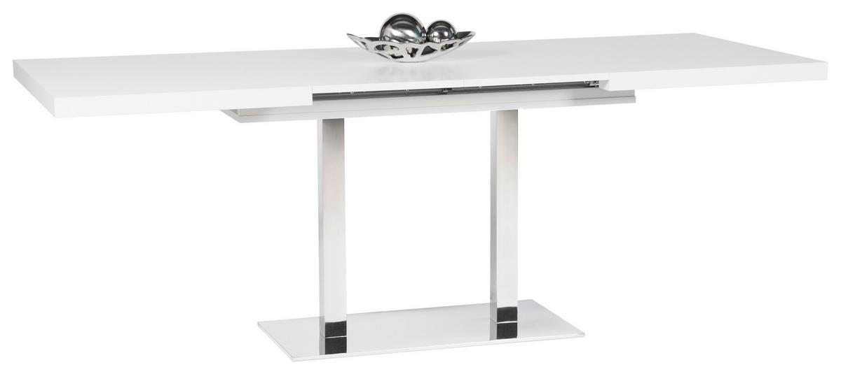 Kihúzható Étkezőasztal Quadrato - nemesacél/fehér, Modern, faalapú anyag/fém (120/80/75cm)