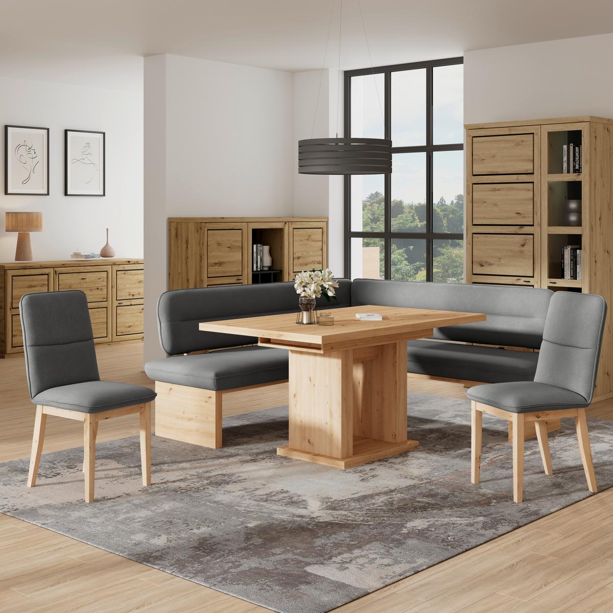 Eckbank Beluna Ii Webstoff Anthrazit, B: 212cm - Eichefarben/Anthrazit, KONVENTIONELL, Holz/Textil (212/170cm) - James Wood