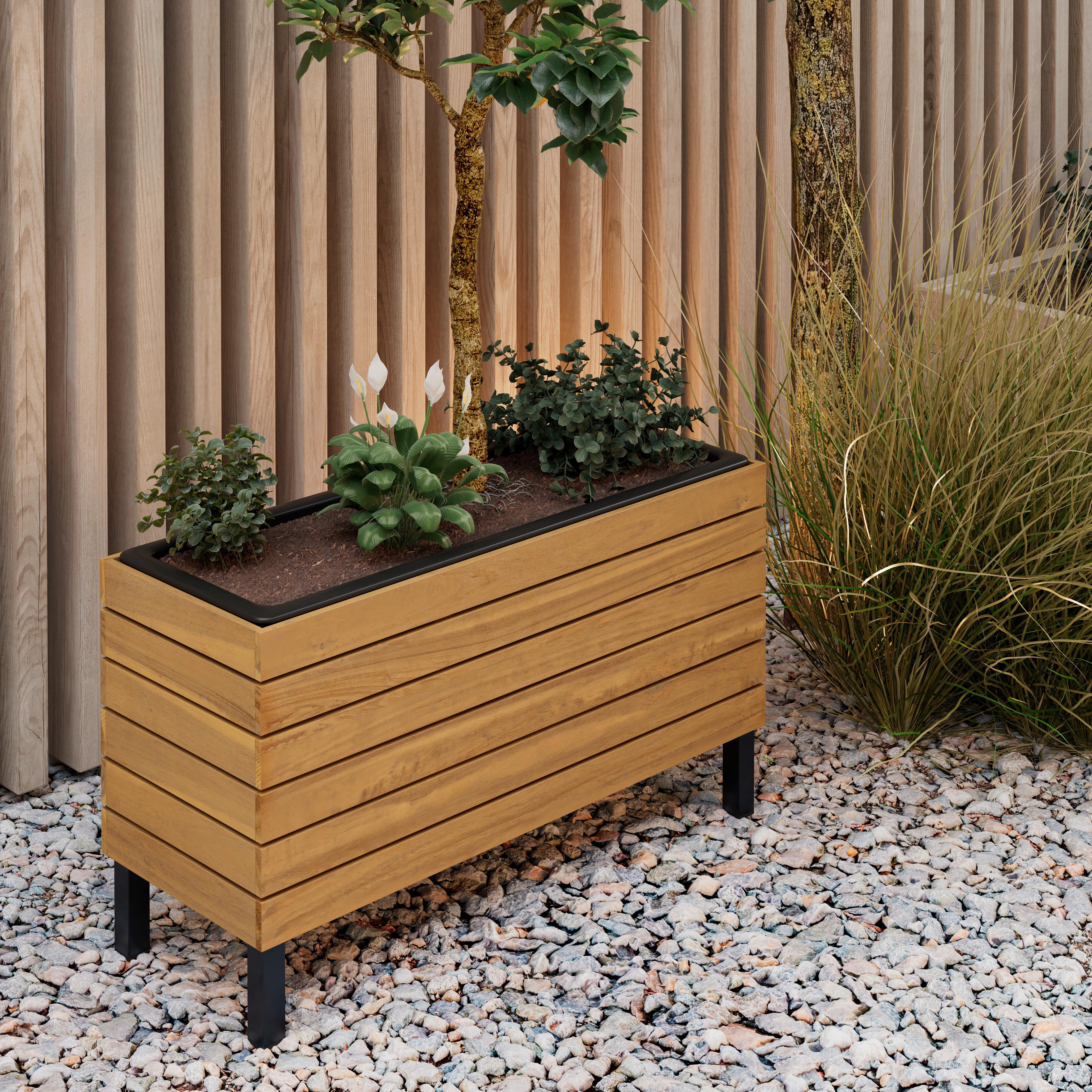 VYSOKÝ ZÁHON MARLO - čierna/farba akácie, Modern, kov/drevo (69/41/26cm) - Bessagi Garden