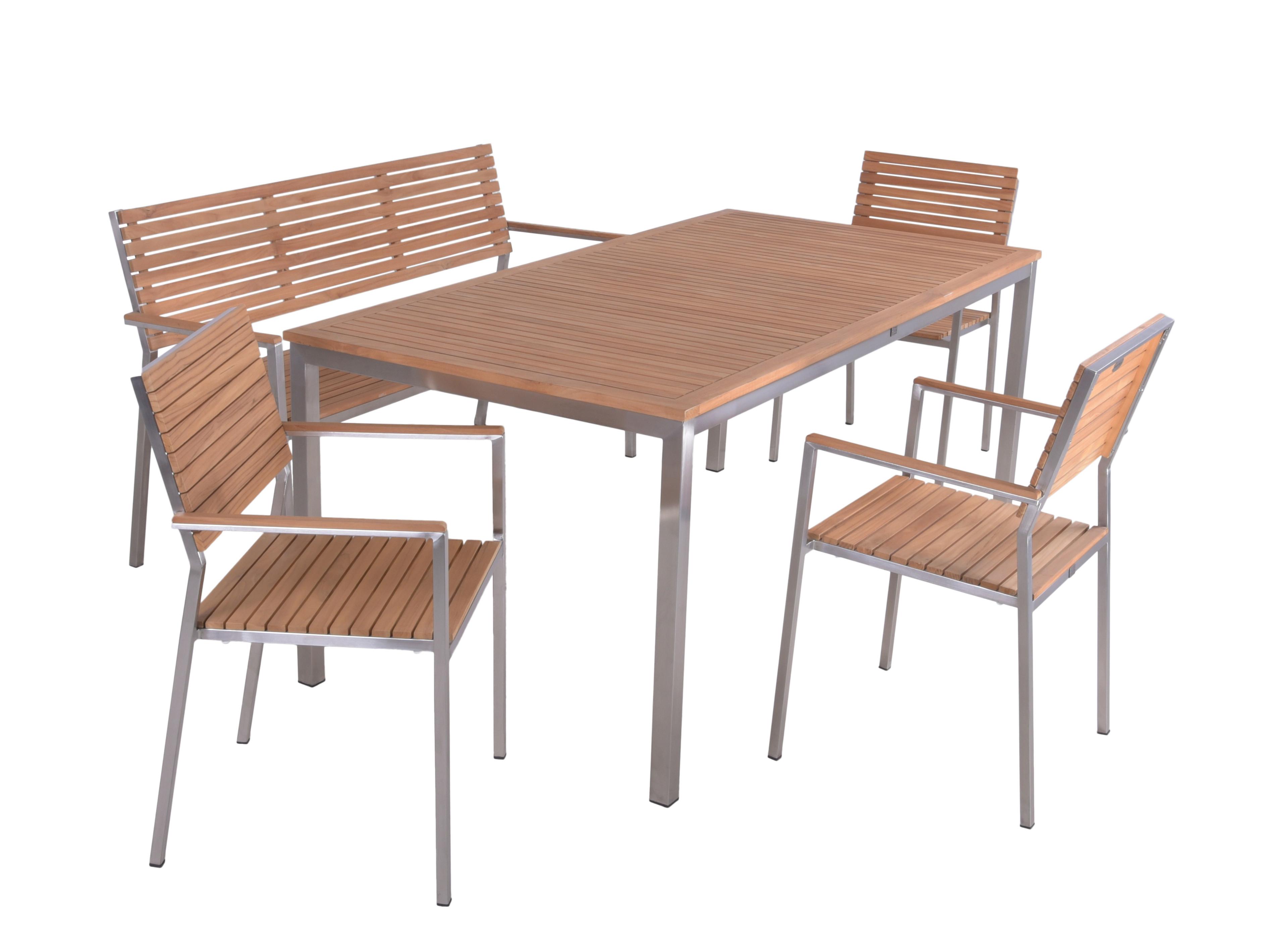 Tischgruppe Denver - Silberfarben/Braun, Basics, Holz/Kunststoff (190/75/280cm) - Gardenson