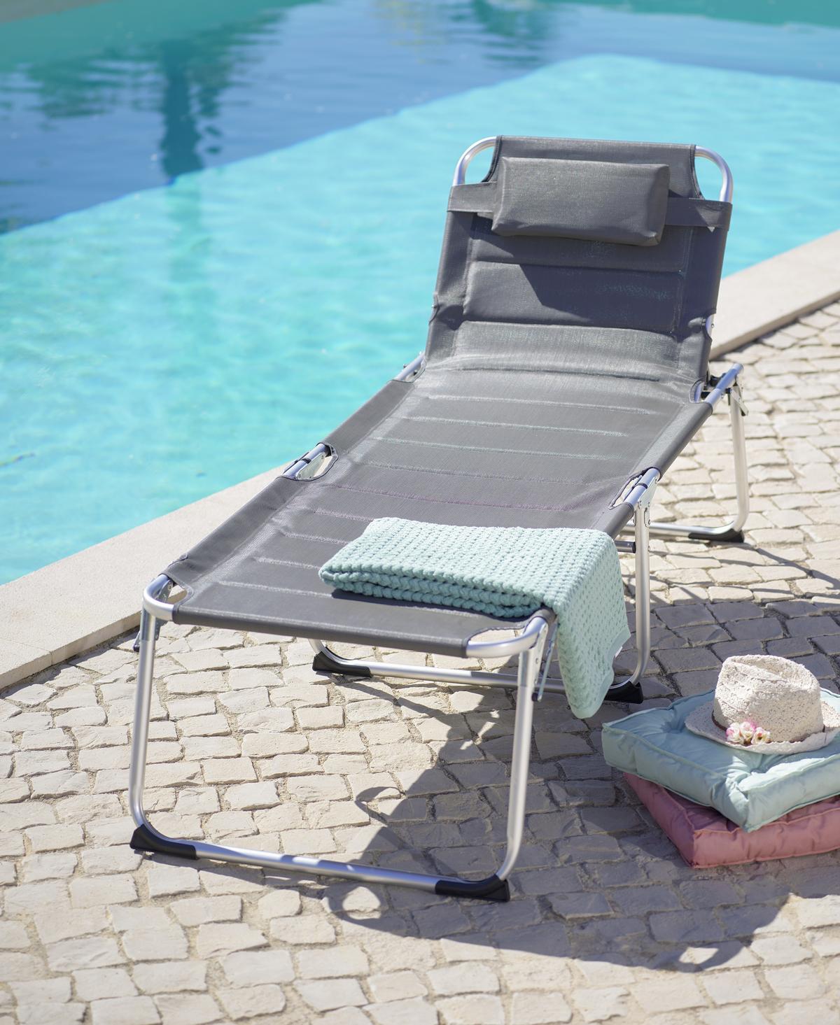 Sonnenliege Klenia Aluminium, Textil mit Kissen - Grau, MODERN, Textil/Metall (70/45/95/200cm) - Ondega