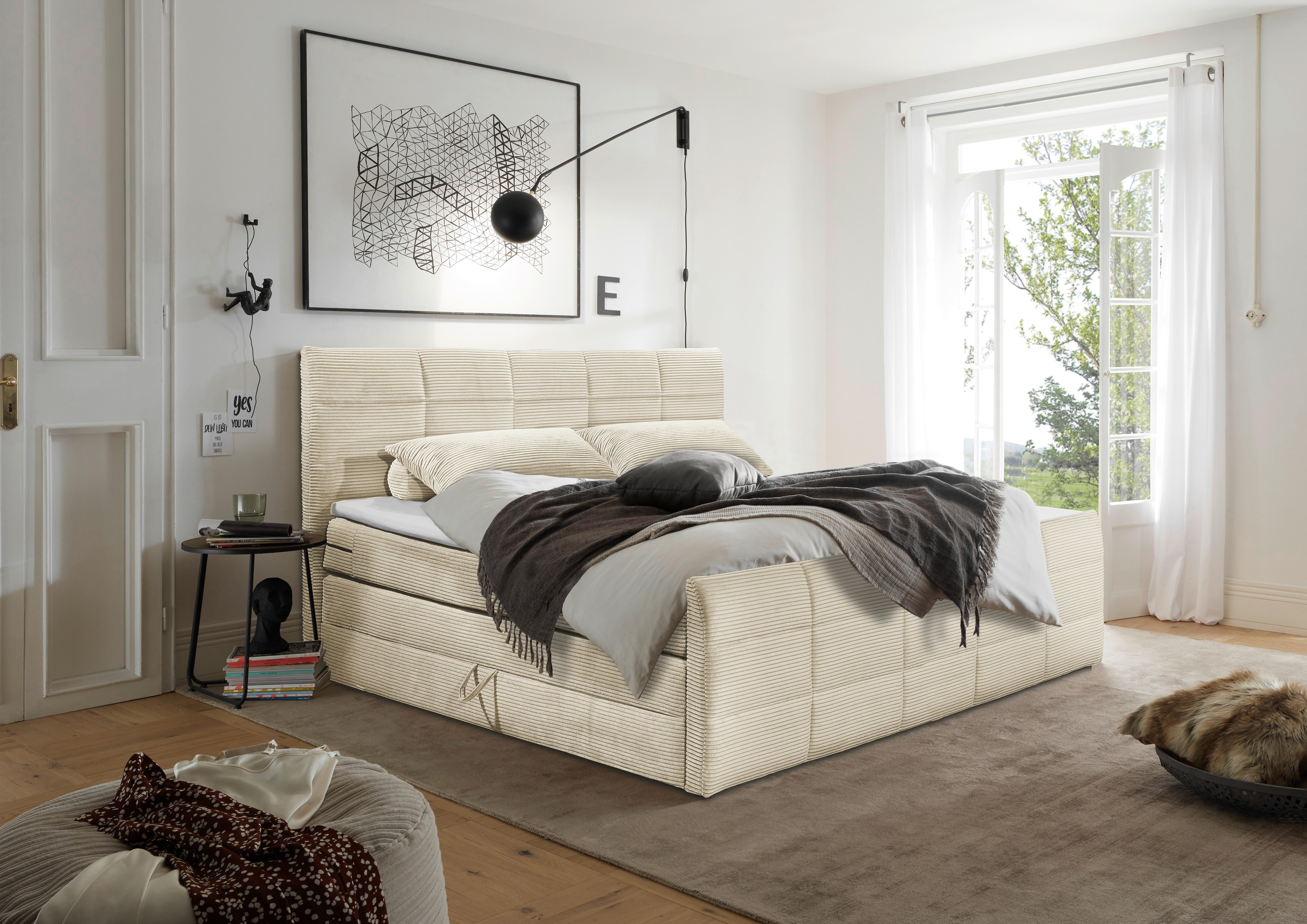 Boxspringbett Bolivia 6 - Creme/Schwarz, MODERN, Holzwerkstoff/Textil (180/200cm) - MID.YOU