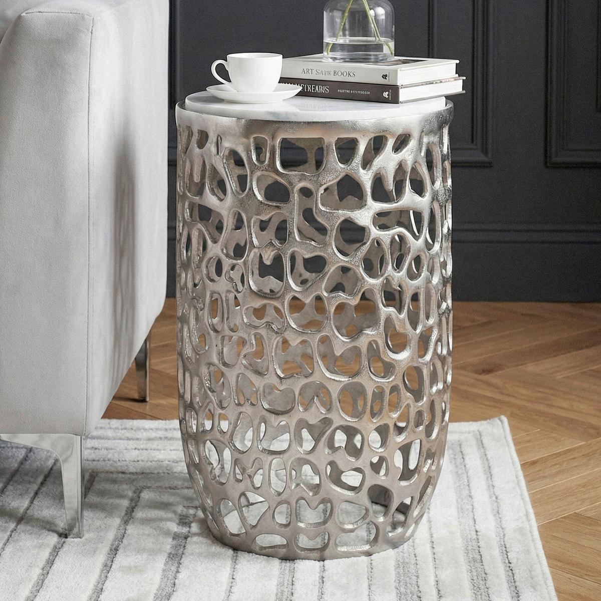 BEISTELLTISCH Silberfarben B: 30 cm - Silberfarben, Design, Stein/Metall (30/50/30cm) - Livetastic