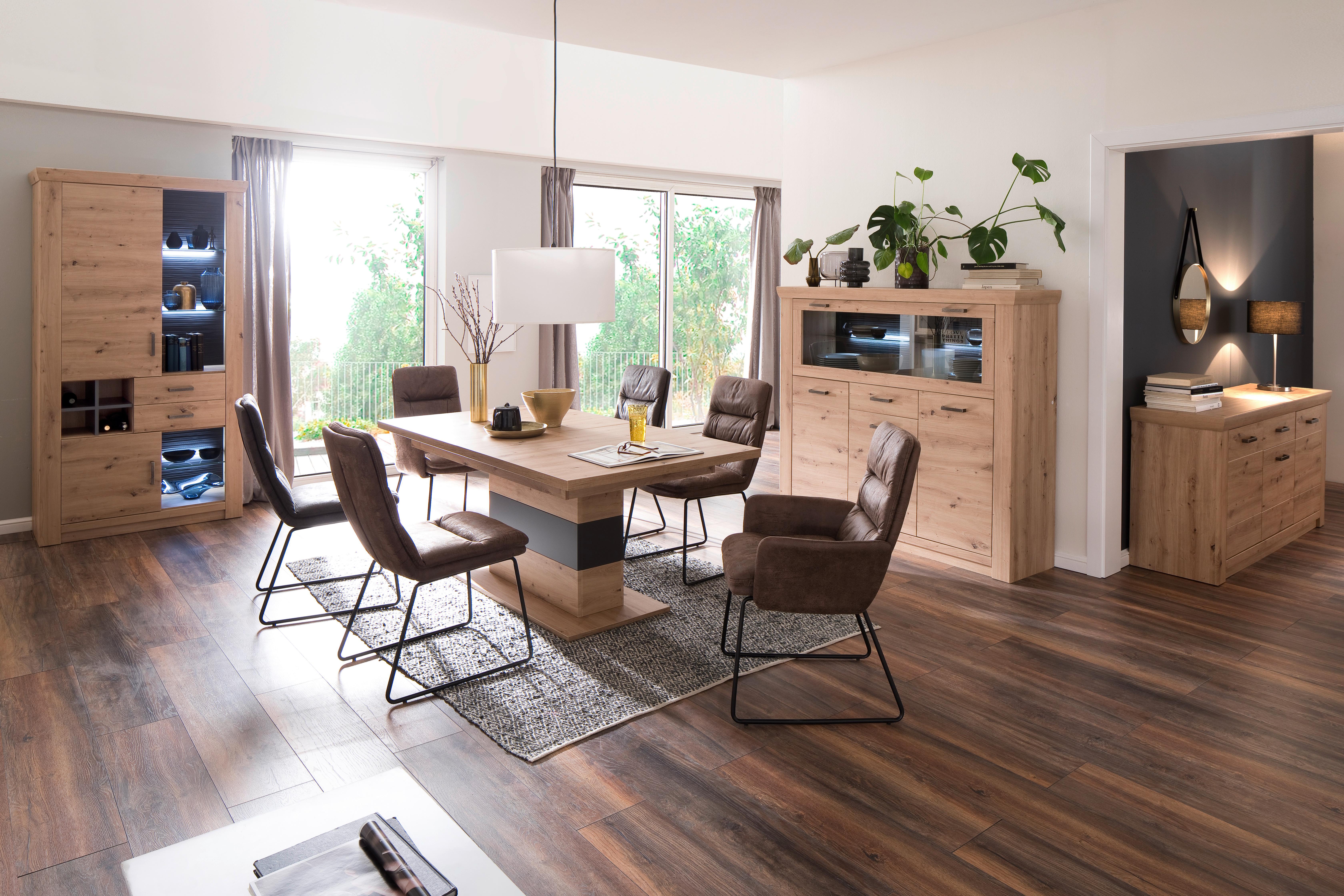 Esstisch Ausziehbar Meran 180-280x100 Cm Eichefarben - Eichefarben/Anthrazit, Design, Holzwerkstoff (180-280/100/77cm) - Livetastic