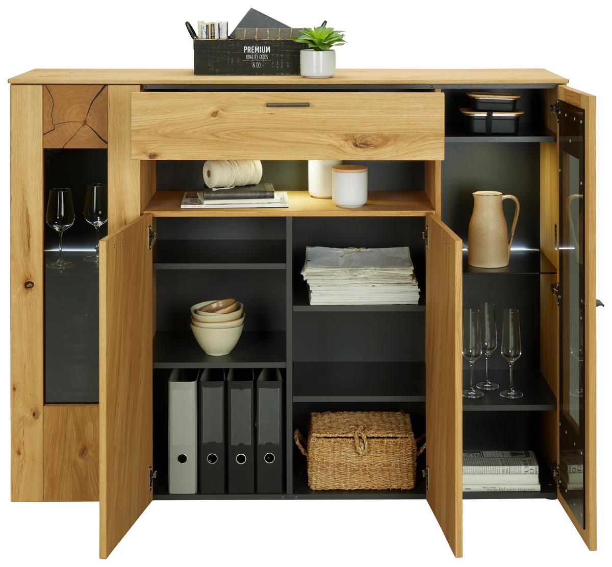 VYSOKÁ KOMODA STOCKHOLM - barvy dubu/černá, Moderní, kov/kompozitní dřevo (154/130/41cm) - Premium Living