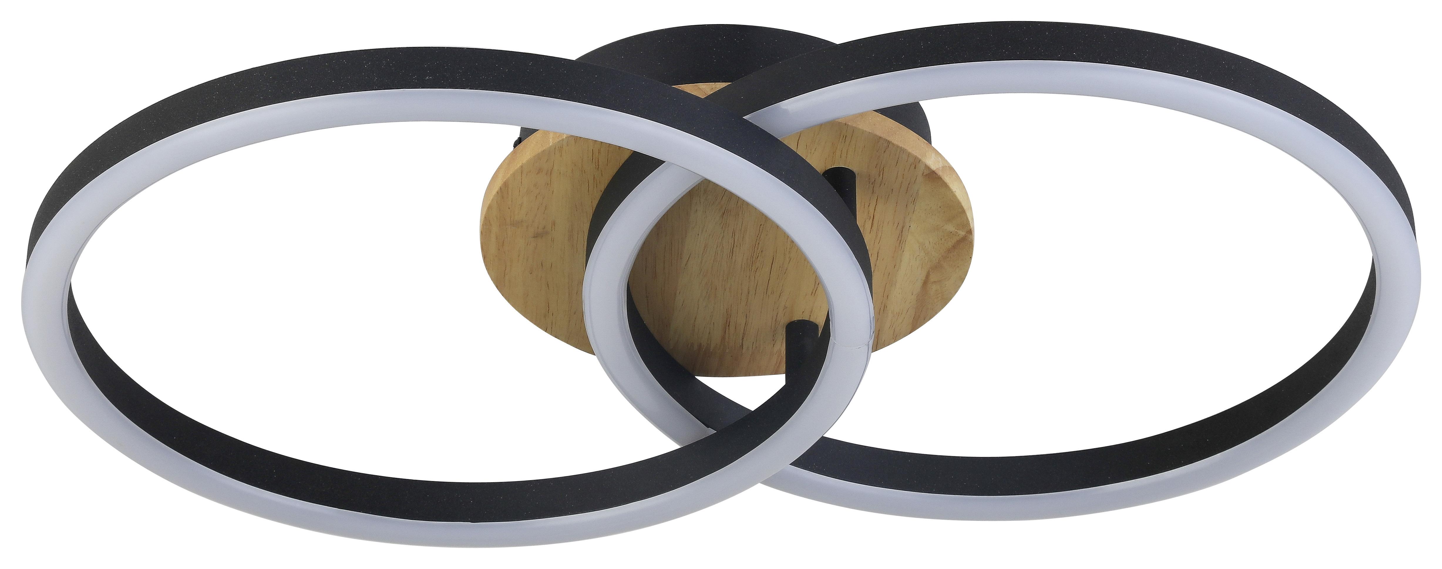 LED-Deckenleuchte Karo L: 50 cm, 1-Flammig mit Holz - Eichefarben/Schwarz, MODERN, Holz/Kunststoff (50/30/7,4cm) - Luca Bessoni