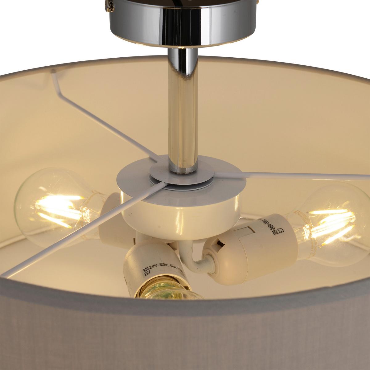 Deckenleuchte New York Ø 40 Cm 3-Flamming Mit Textilschirm - Grau, Design, Textil/Metall (40/24cm) - Näve