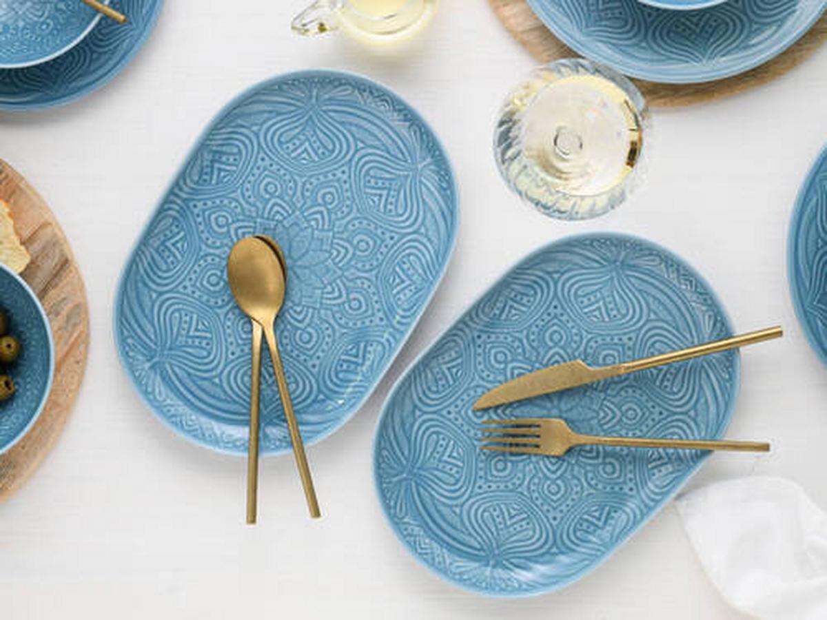 Servierplatten-Set 21625 Orient Mand. Aquam - Hellblau, Trend, Keramik - Creatable