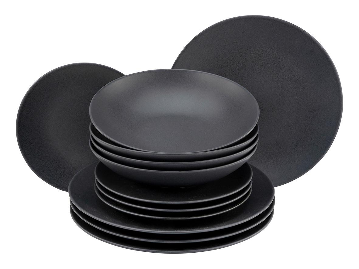 Tafelservice Keramik 4 Personen Geschirr Set Schwarz - Schwarz, MODERN, Keramik - Creatable