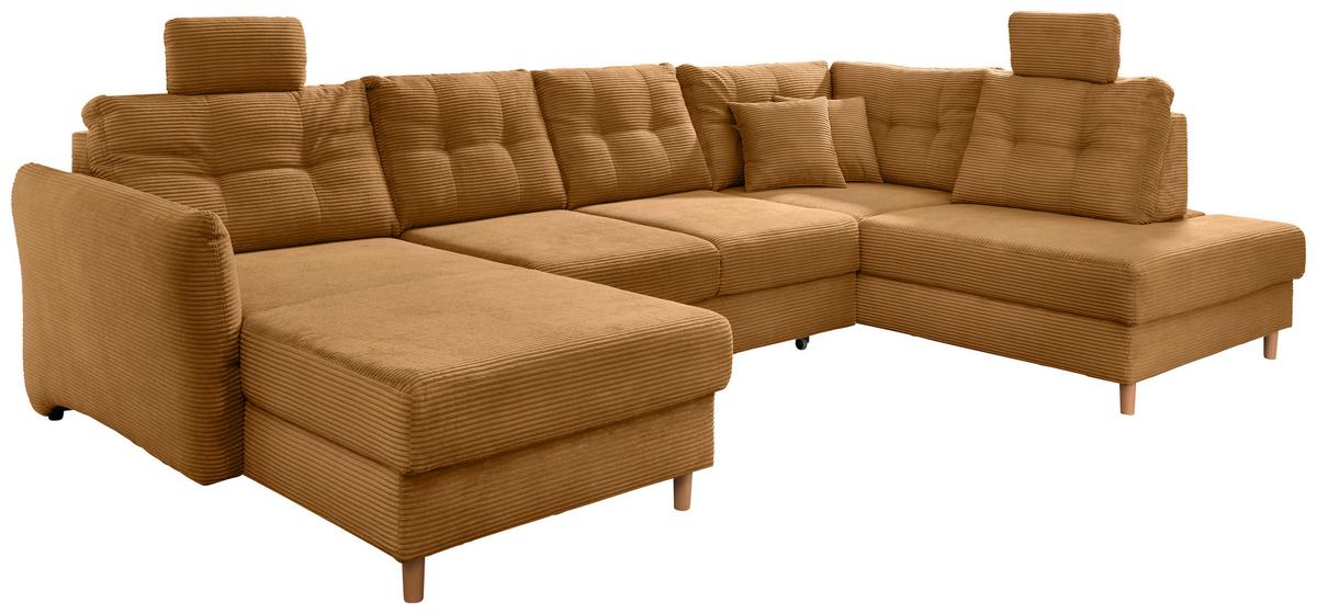 Wohnlandschaft Brizzini mit Schlaffunktion, Goldfarben - Goldfarben/Naturfarben, MODERN, Textil (176/338-352/206cm) - Livetastic