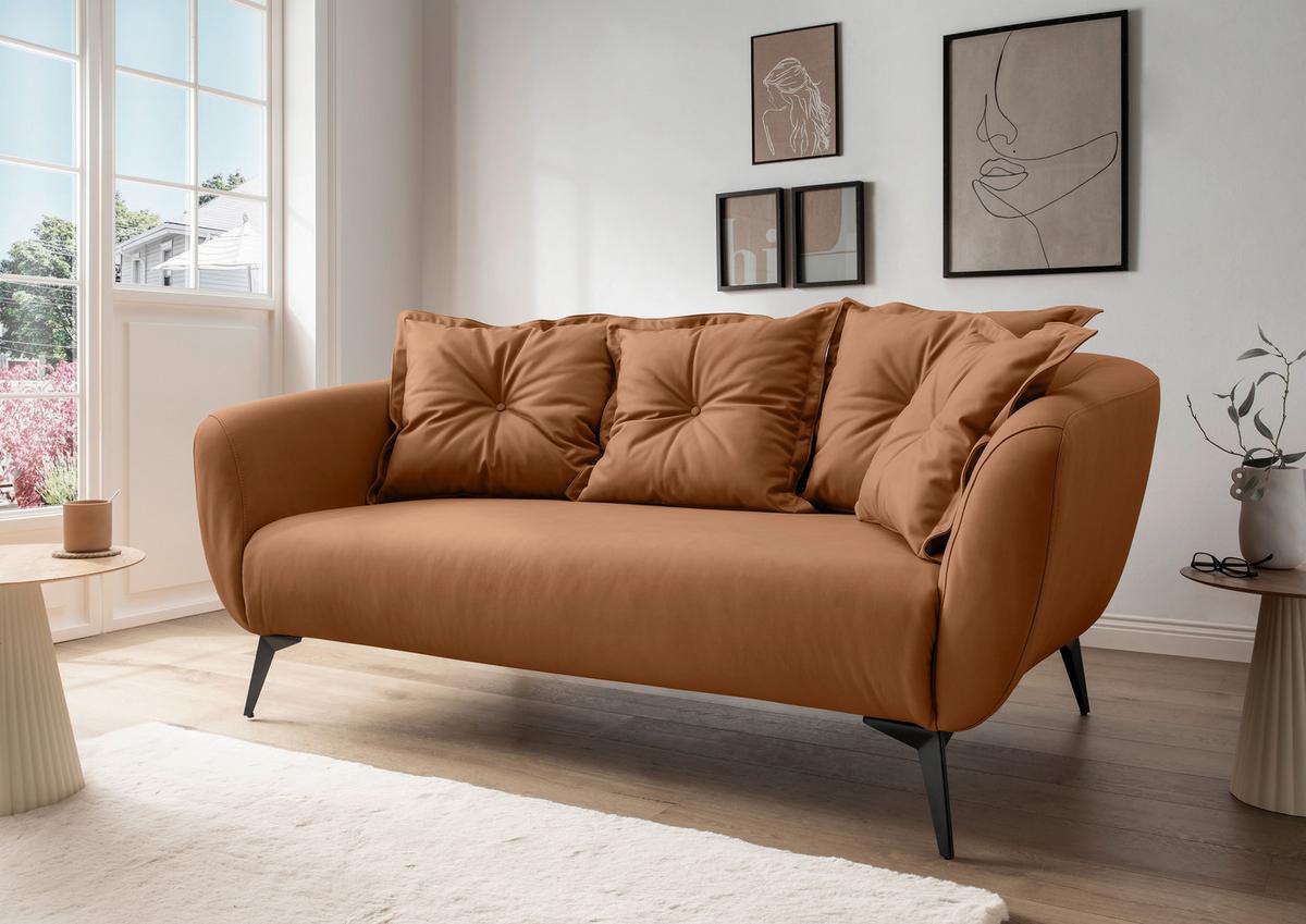 2,5 Sitzer Sofa Baggio Cognac B: 196 Cm - Cognac/Schwarz, MODERN, Textil (196/94/103cm) - Livetastic