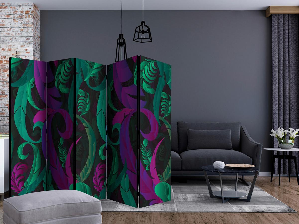 Paravent Grün Violett B: 225 Cm - Violett/Grün, Basics, Holz/Textil (225/172/3cm) - artgeist