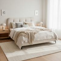 Čalouněná postel GLARIS 160x200 cm, krémová - černá/barvy dubu, Moderní, kov/dřevo (160/200cm) - Bessagi Home