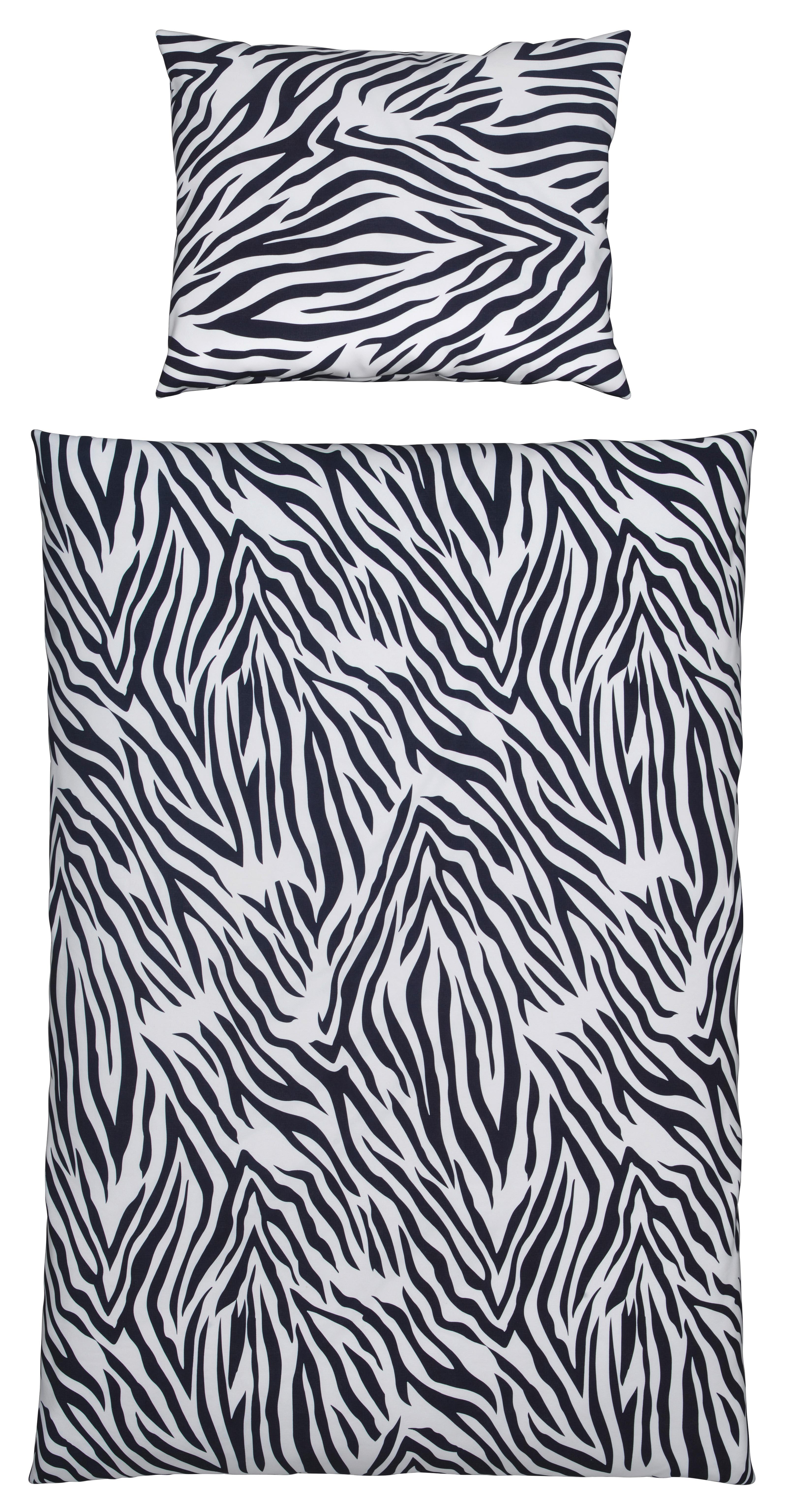 Bettwäsche 140x200 cm Trude Polyester Schwarz/Weiß - Schwarz/Weiß, KONVENTIONELL, Textil - Ondega